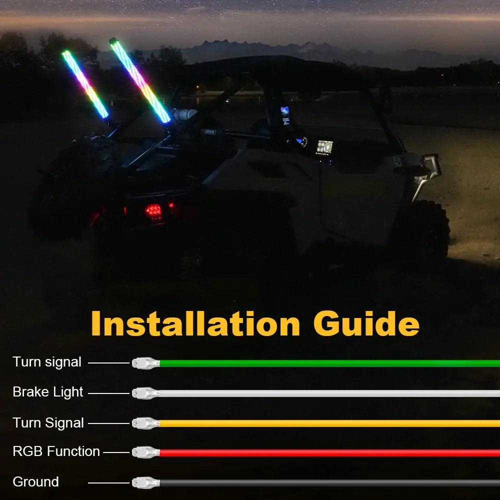 LOYO Spiral RGB Chasing Fat Whip Lights with Flags - Bluetooth APP & Remote Control for Cars, Trucks, Motorcycles | Perfect for Night Rides, Car Shows & Outdoor Parties