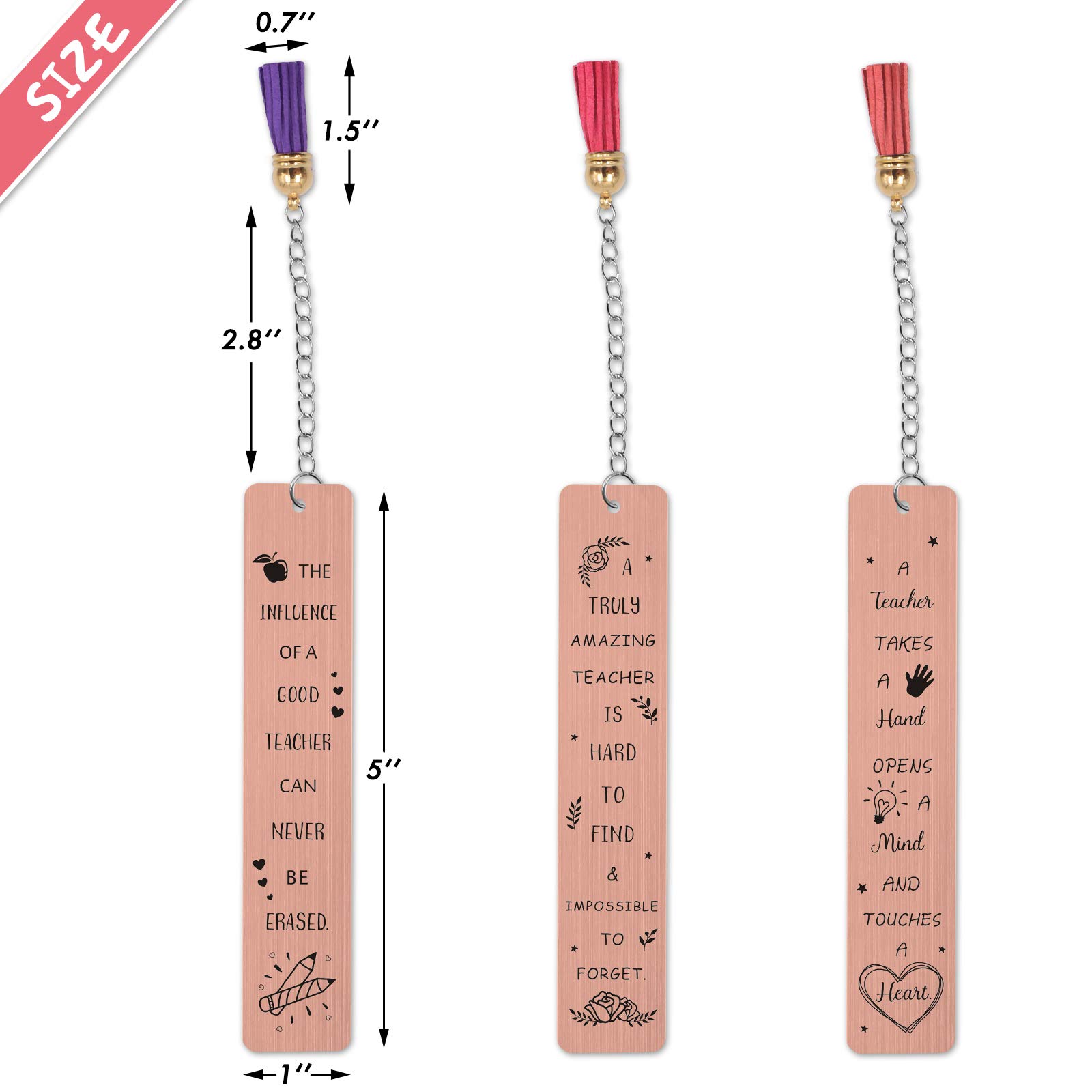 Elegant Rose Gold Metal Bookmarks Set of 3 - Perfect Teacher Appreciation Gift, Book Lover Present, Reading Accessories for Women & Students - Ideal for Classroom, Office, Library & Book Club Use