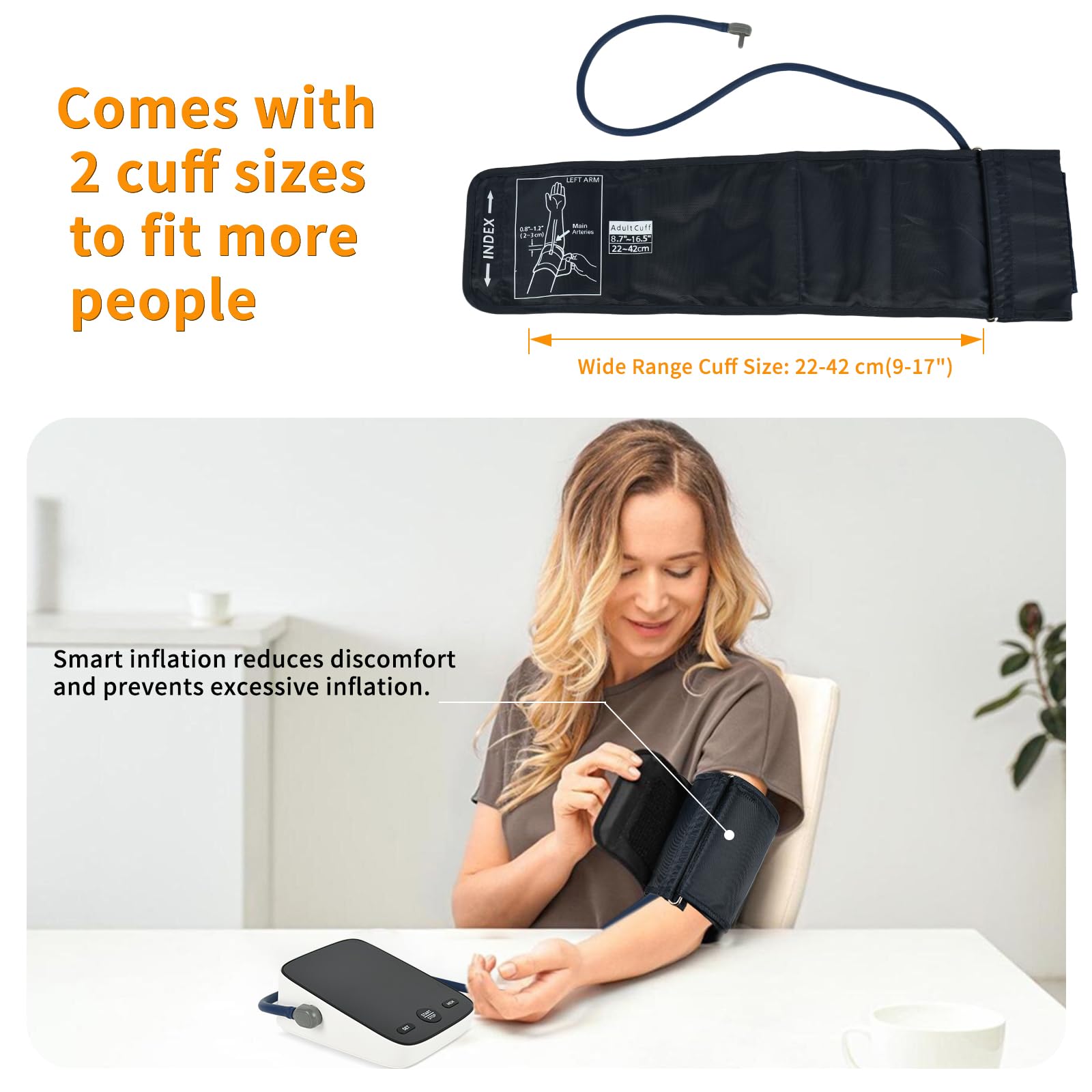 Automatic Upper Arm Blood Pressure Monitor with Large Backlit Display - 2x120 Memory, Adjustable Cuff (9-17 Inch), Arrhythmia Detection - Home Use for Hypertension & Heart Health Monitoring