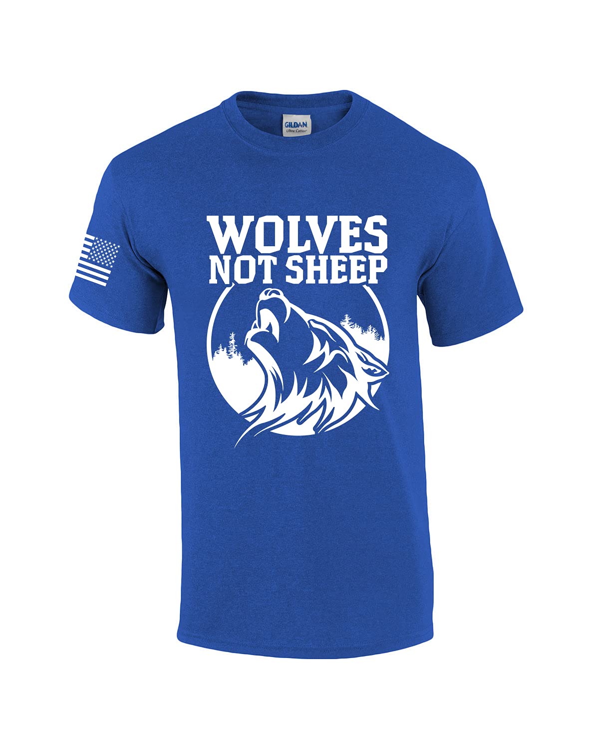 Men's Howling Wolf Patriotic American Flag Sleeve T-Shirt - Wolves Not Sheep Design - Perfect for 4th of July, Veterans Day & Outdoor Adventures