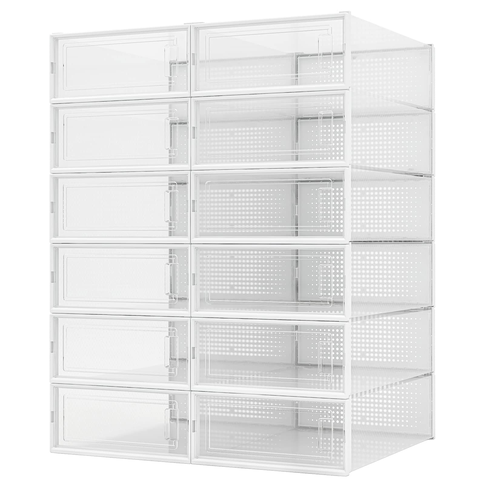 PARANTA 12-Piece Clear Plastic Shoe Storage Box with Door - Stackable Shoe Organizer for Women (20.5