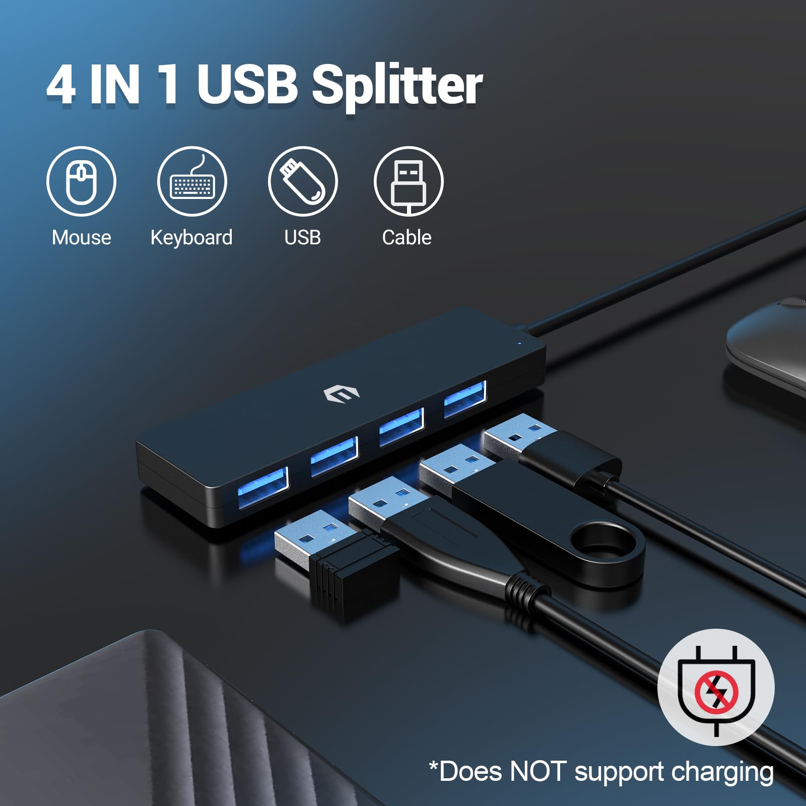 HOPDAY 4-Port USB 3.0 Hub Ultra Slim Data Hub with Fast Transfer Speeds - USB Splitter Adapter for MacBook, iMac Pro, Surface, Dell, HP Laptops - Perfect for Home Office, Gaming & Multi-Device Charging