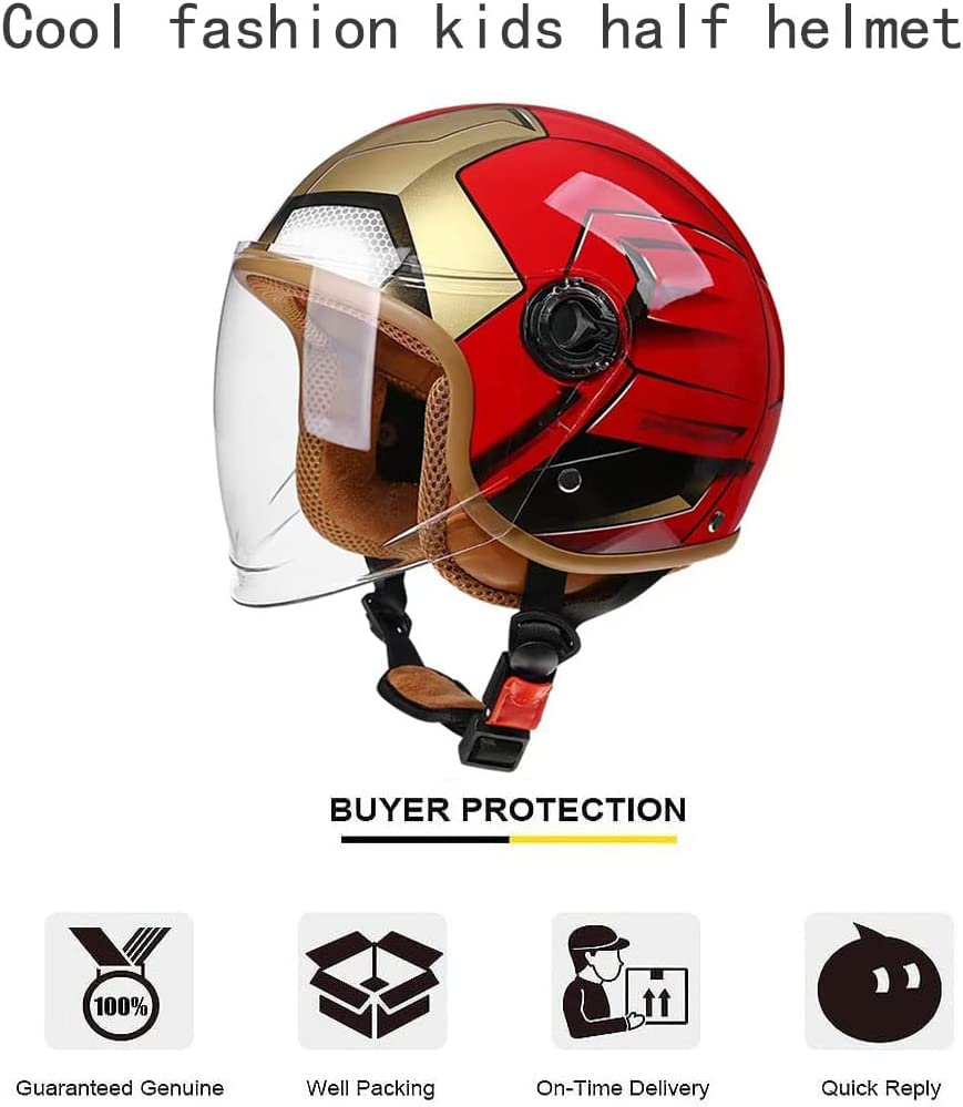 Youth Kids Motorcycle Helmet DOT Approved - 3/4 Retro Vespa Half Helmet for Children Ages 4-12 - Open Face Electric Scooter & Street Bike Safety Gear - Perfect for Cruiser, Chopper, ATV Riding and Urban Commuting