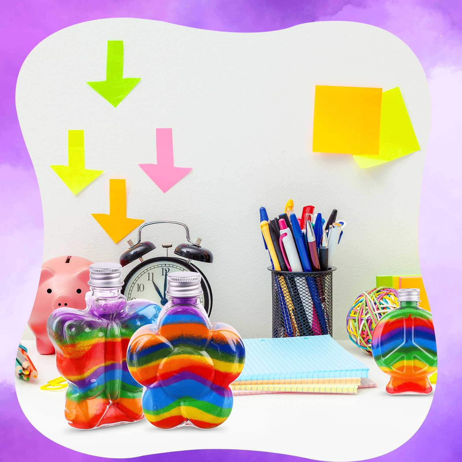 60Pcs Heart & Flower Shaped Plastic Bottles DIY Colored Sand Art Kit - Creative Kids Craft Activity for Birthday Parties, Classroom Projects & Sensory Play (6 Styles)