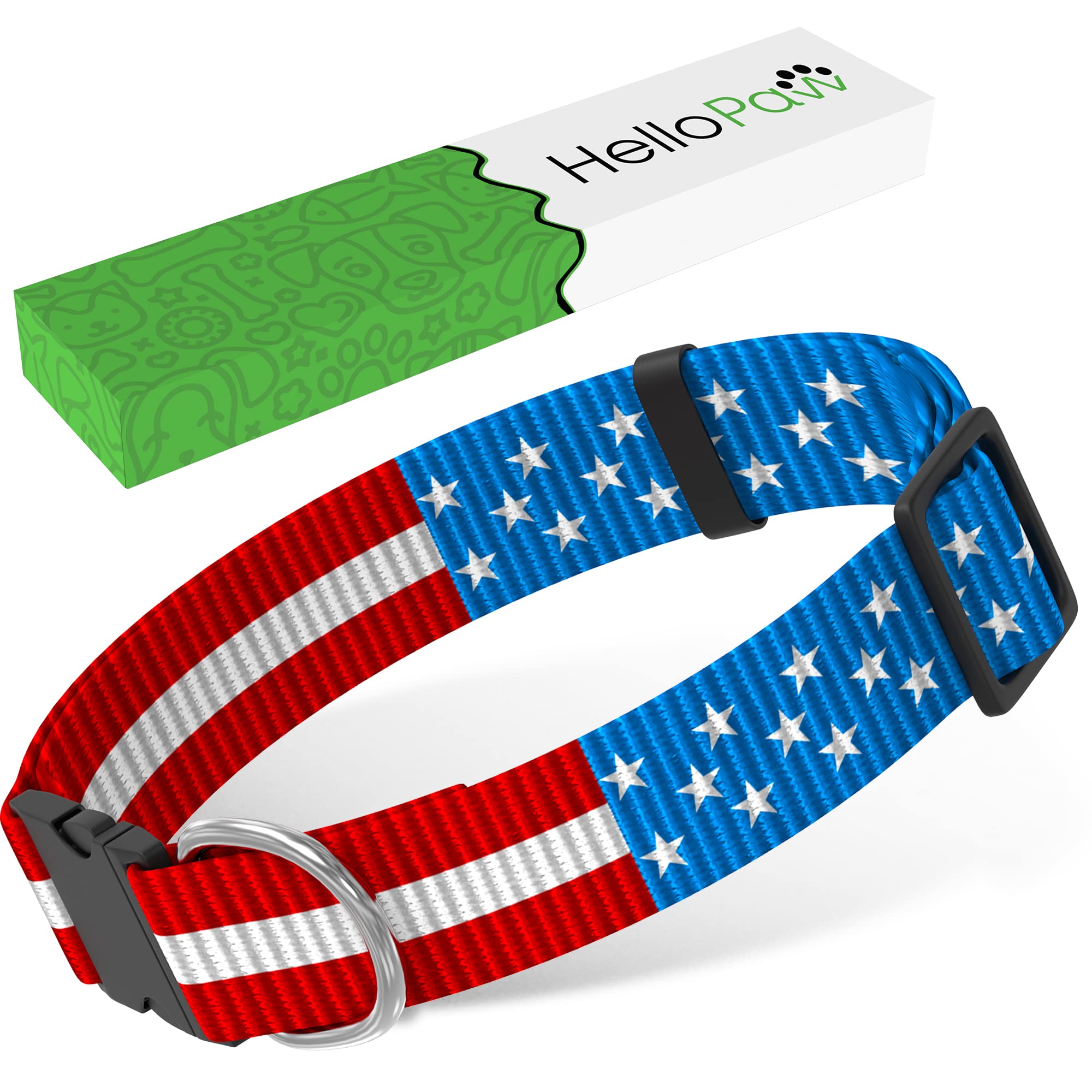 American Flag Dog Collar - Durable Nylon Pet Collar with Metal D-Ring - Patriotic USA Design for Small, Medium & Large Dogs - Perfect for 4th of July, Memorial Day & Patriotic Events