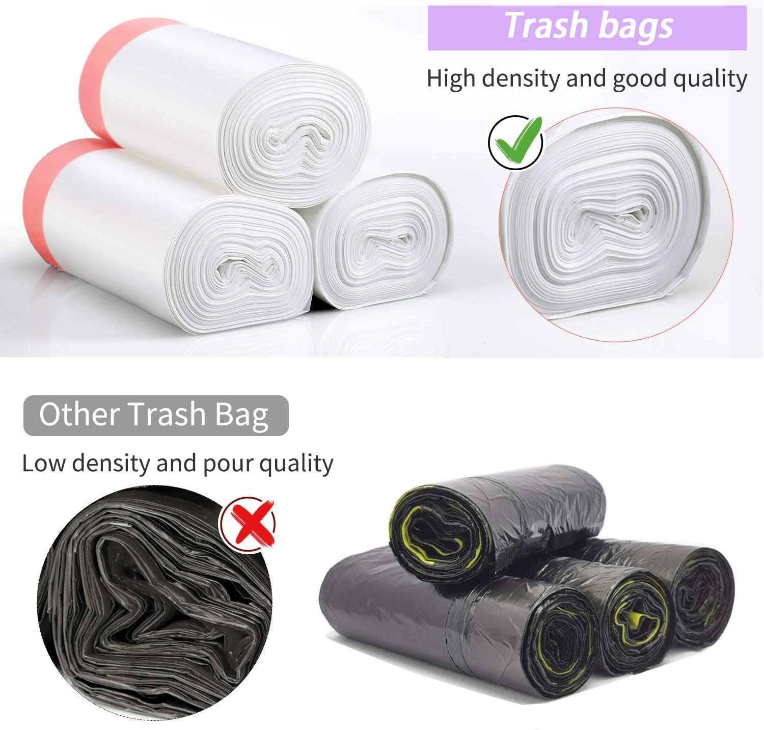 Small Drawstring Trash Bags 2.6 Gallon (10L) - 60 Count Bathroom & Bedroom Garbage Can Liners for Home, Office, Kitchen - Odor Control & Leak Proof Waste Disposal Solution