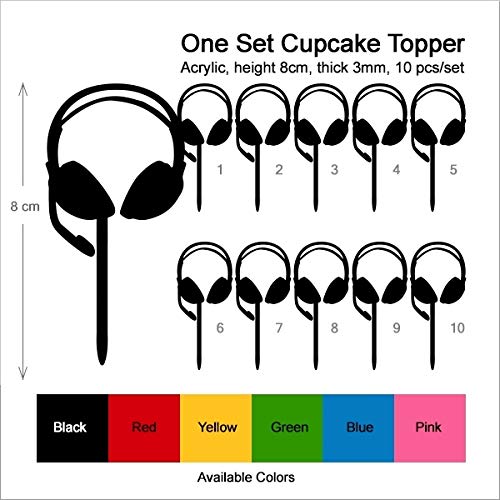 Premium DJ Headphones Silhouette Acrylic Cupcake Toppers - 10pcs Party Wedding Birthday Cake Decorations - Perfect for DJ-Themed Events, Music Celebrations & Dessert Displays