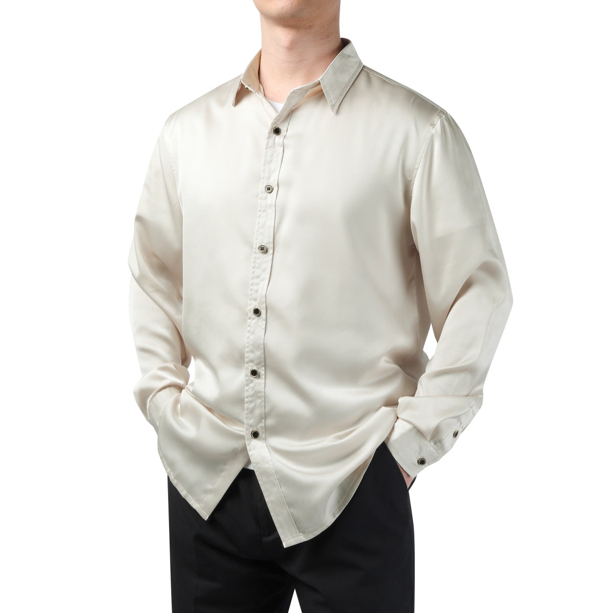 Premium Solid Color Men's Dress Shirt - Classic Beige Business Casual Shirt for Office, Wedding & Formal Occasions