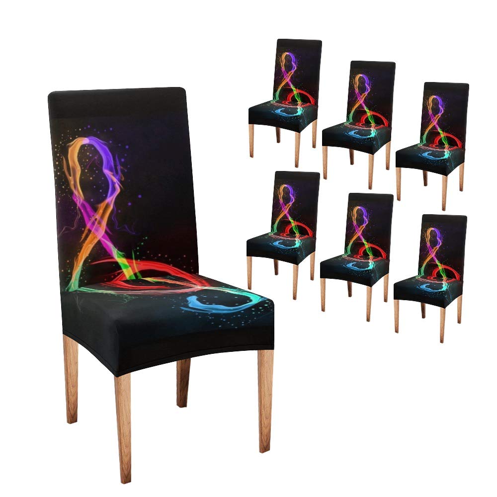 Premium CUXWEOT Dining Chair Covers Set of 6 - Soft, Comfortable & Washable Slipcovers for Home Decor, Party & Wedding - Treble Clef Music Design Protector for Chairs (Ideal for Dining Room, Kitchen, Banquet & Special Events)