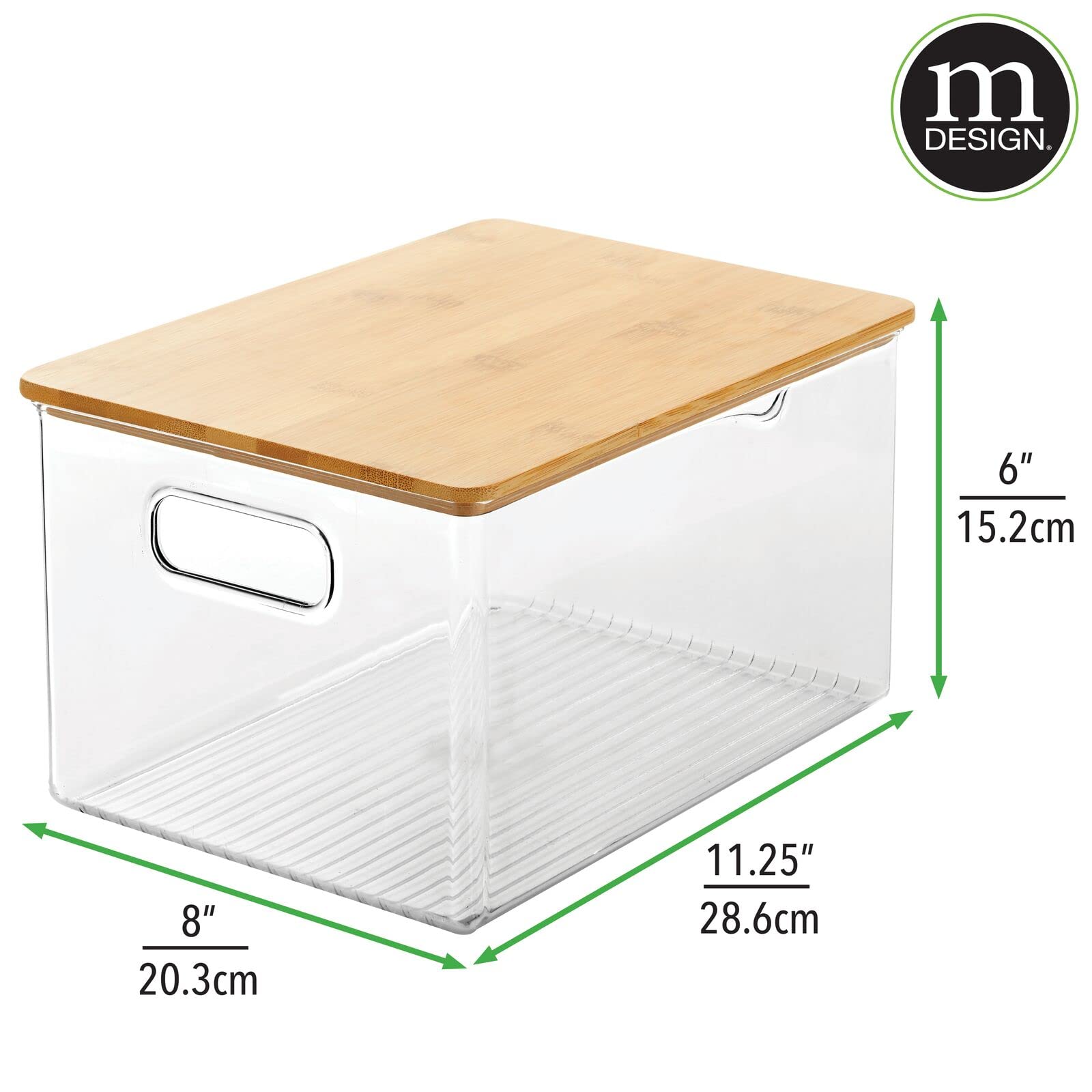 mDesign Plastic Stackable Kitchen Pantry Cabinet Organizer - 8-Pack Clear/Natural Food Storage Bins with Bamboo Lids & Built-In Handles - Perfect for Organizing Fruits, Snacks, Pasta & Jars in Pantry, Cabinet or Countertop - Ligne Collection