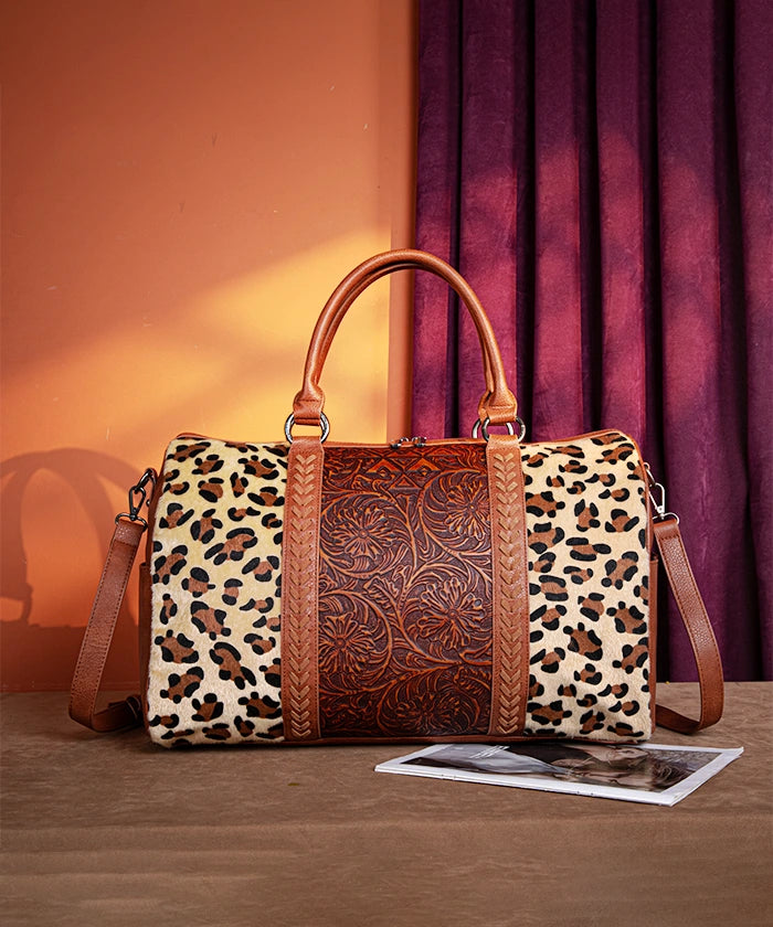 Montana West Floral Tooled Cow Print Duffle Bag - Stylish Travel & Gym Bag for Women, Perfect for Weekend Getaways & Workouts