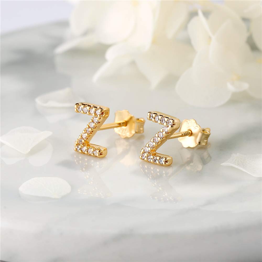 MONOOC Initial Stud Earrings for Women & Girls - Hypoallergenic S925 Sterling Silver Cubic Zirconia Letter Earrings | Birthday Gifts, Everyday Wear, Party Jewelry for Kids & Teens