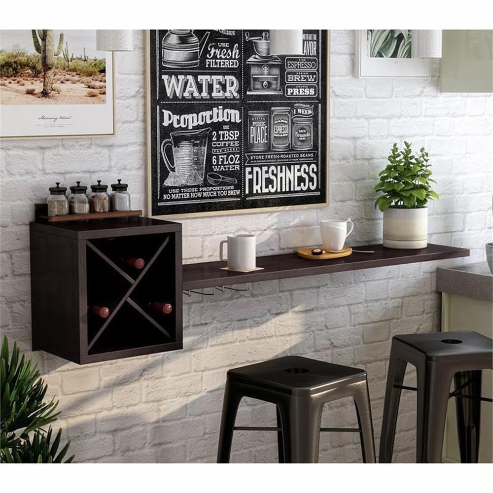 Furniture of America Reichart Cottage Wood Floating Wine Bar in Cappuccino - Rustic Home Bar Cabinet for Kitchen, Dining Room, or Entertainment Area