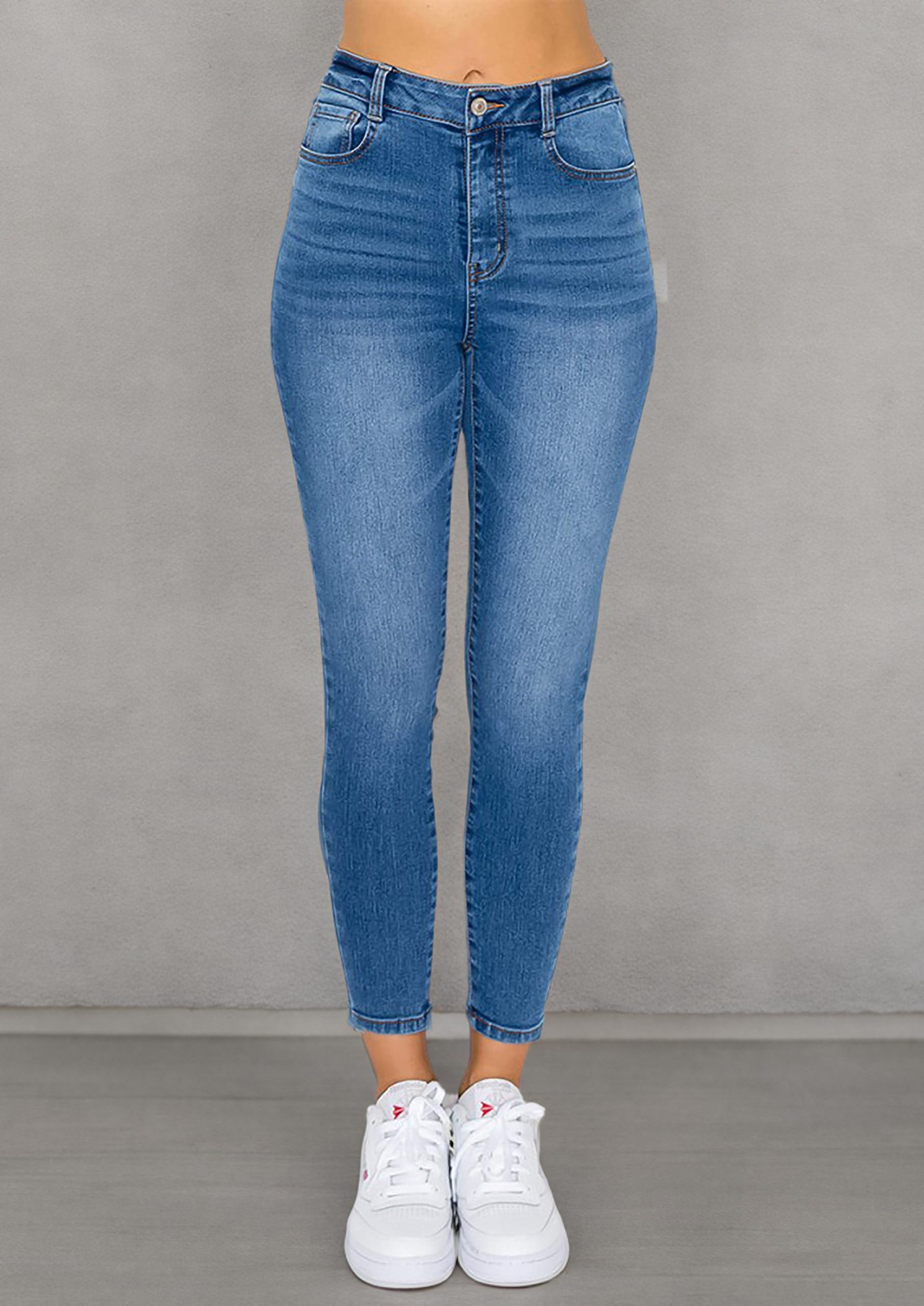 Women's High Waisted Skinny Jeans - Stretch Comfy Knit Denim Ankle Pants for Casual Wear & Everyday Outfits