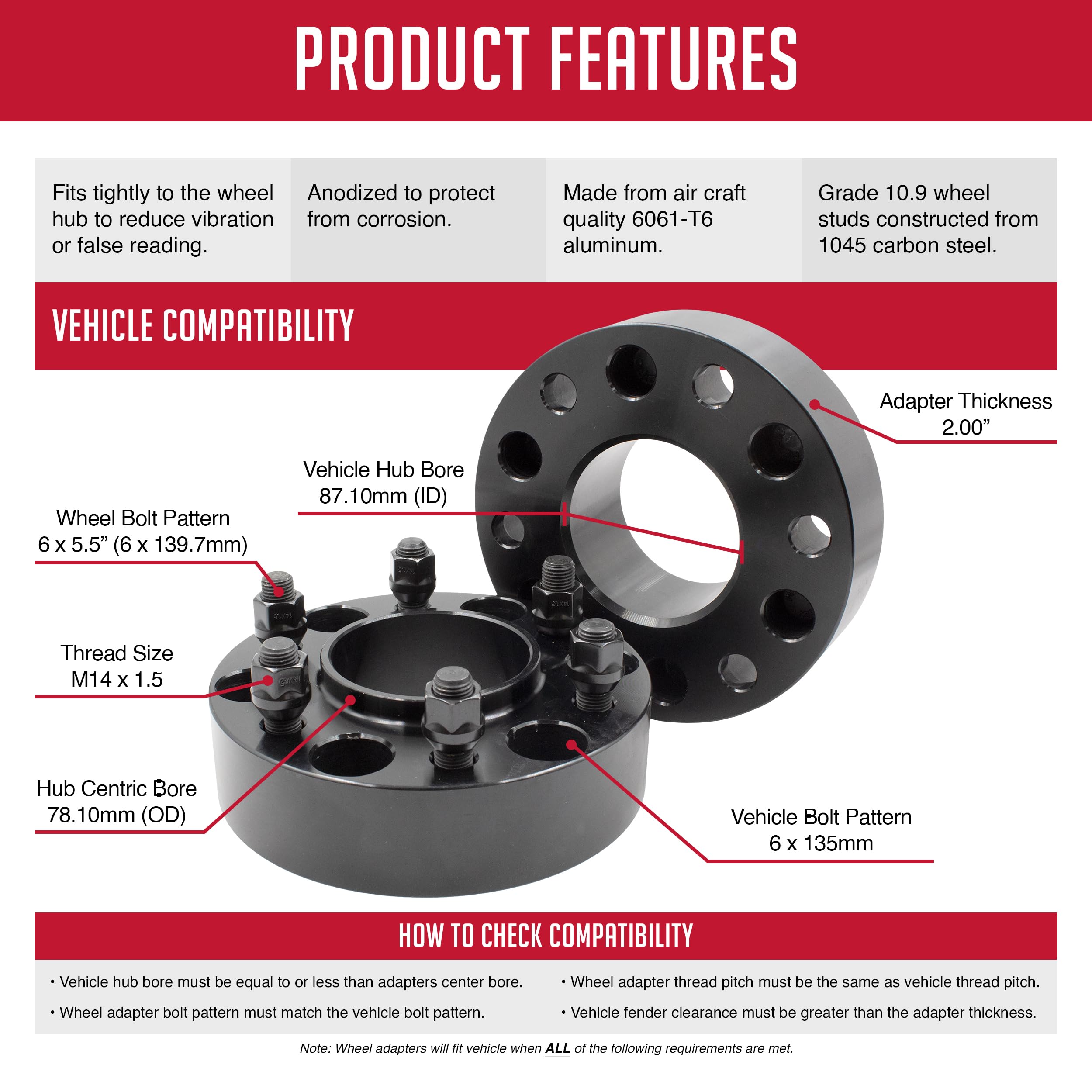 4 Pcs Hub Centric Wheel Spacers 6x135mm to 6x5.50