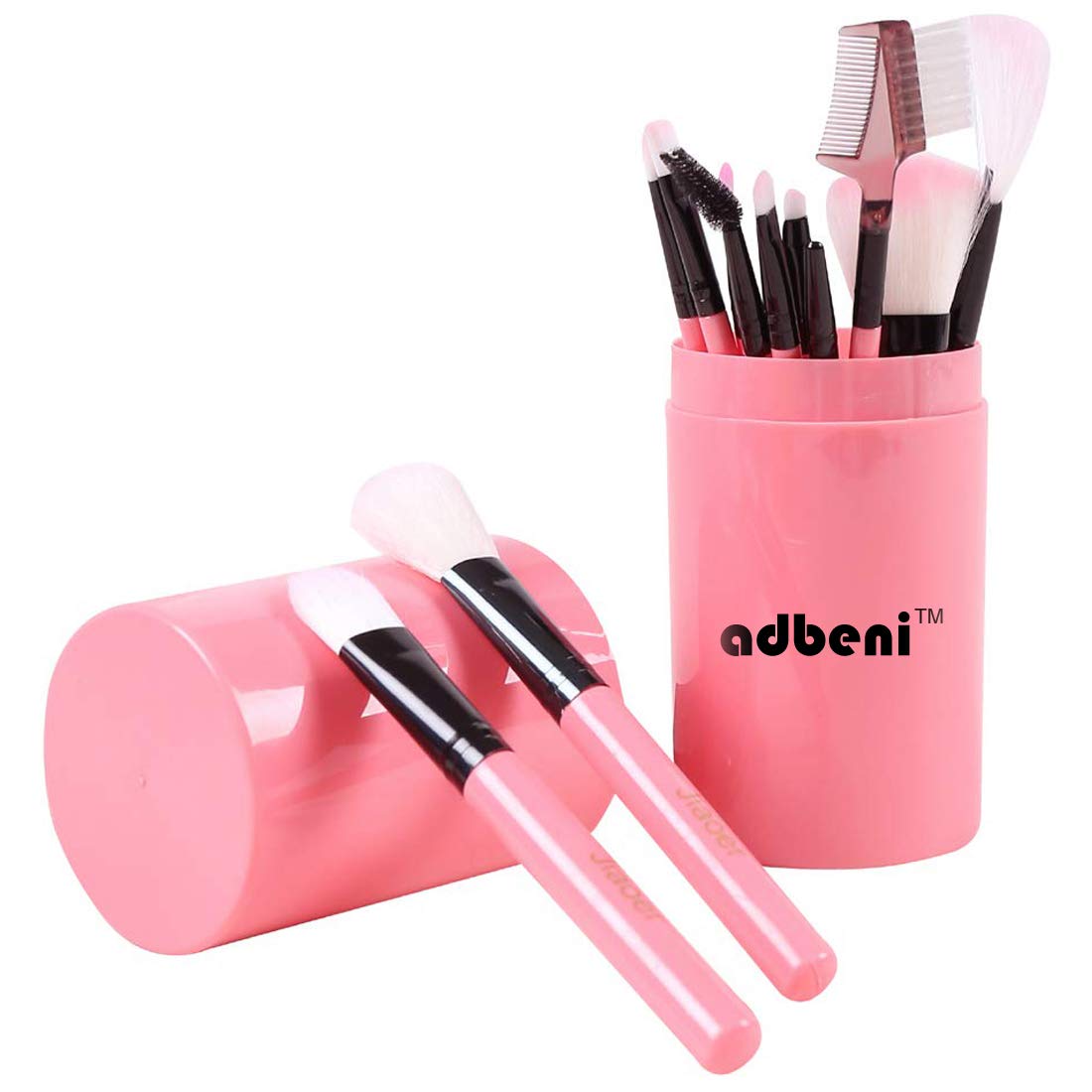Adbeni 12-Piece Professional Makeup Brush Set - Fan Brush, Blush Brush, Powder Brush, Foundation Brush, Eyeliner Brush, Eyeshadow Brush & More (Pink) - Perfect for Makeup Artists, Beginners & Everyday Beauty Routine