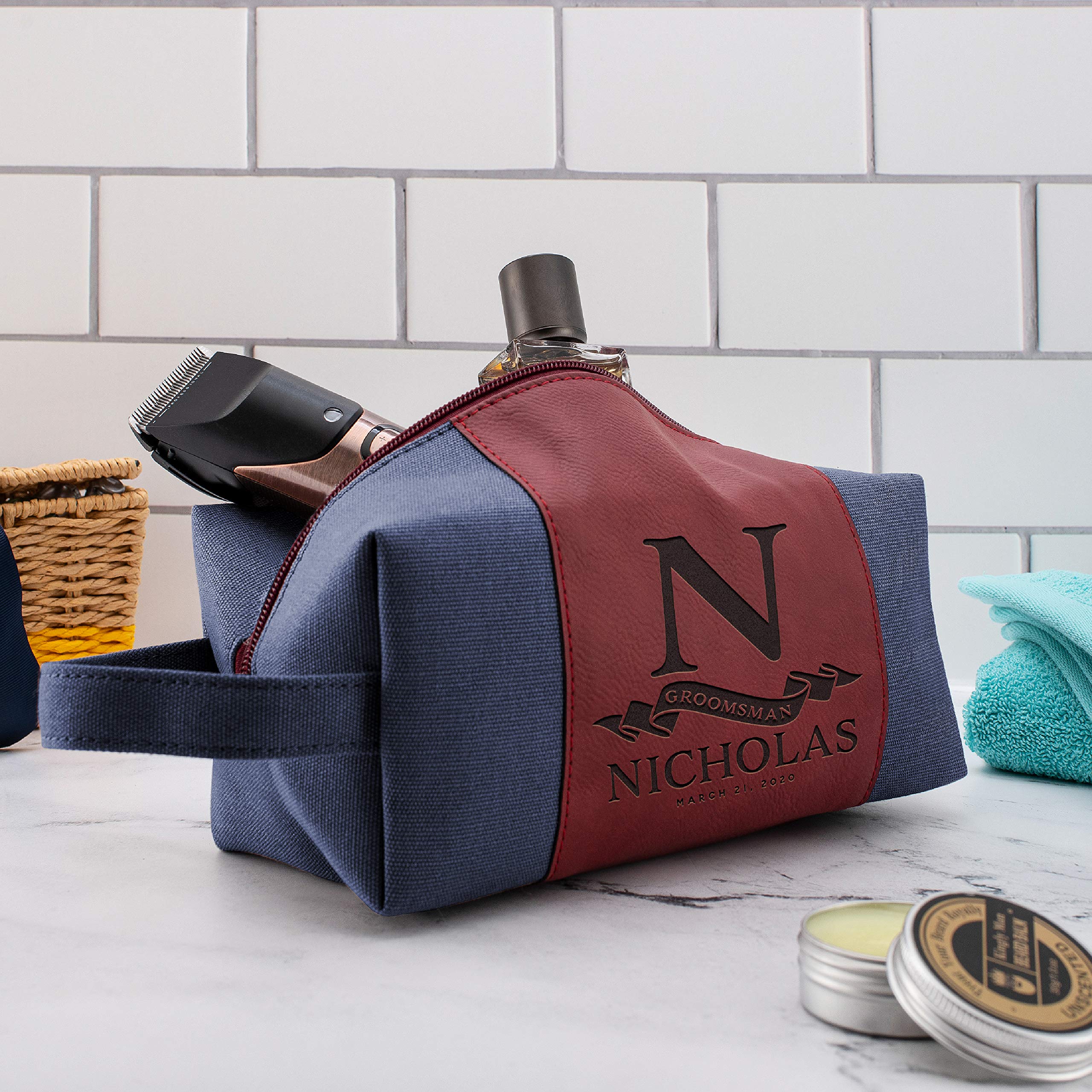 Custom Engraved Men's Toiletry Bag - Personalized Groomsmen Gift Set for Wedding, Bachelor Party & Travel Essentials | Durable & Stylish Dopp Kit for Best Man, Bridesmaids & Groomsmen