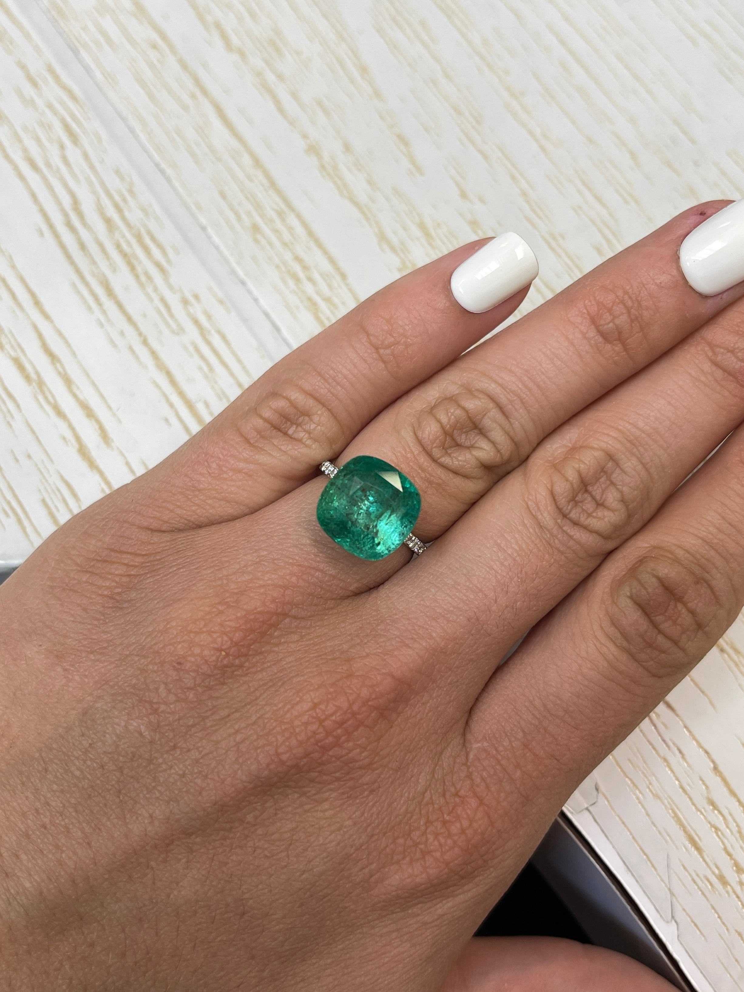 12.5x12.5mm 9.12 Carat Natural Zambian Emerald - Earthy Green Loose Gemstone, Round Cushion Cut for Jewelry Making, Engagement Rings & Collector's Pieces