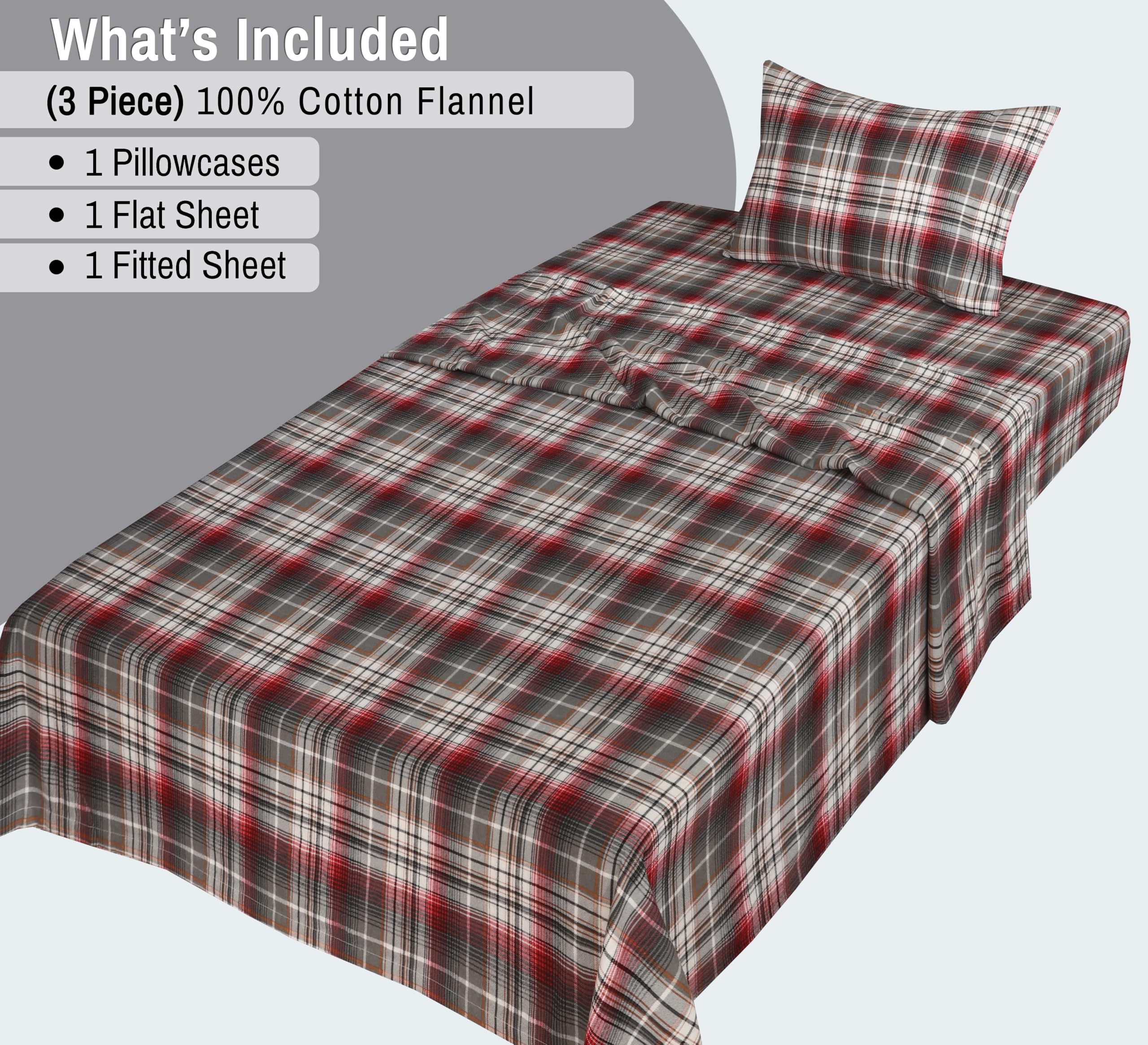 RUVANTI 100% Cotton Flannel Twin Sheet Set - Ultra Soft Double Brushed Bed Sheets with 16
