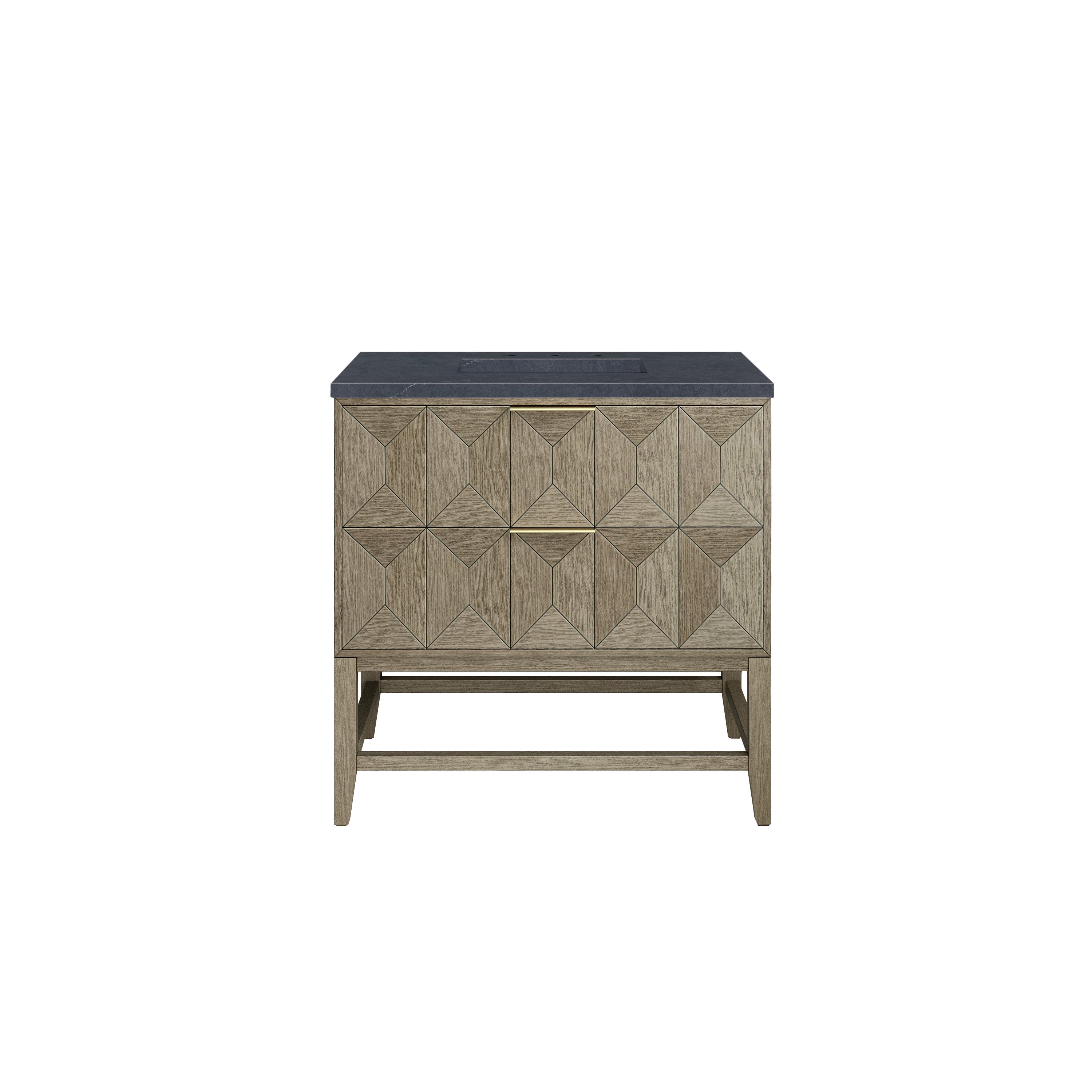 Emmeline 36 Inch Single Bathroom Vanity with Pebble Oak Finish & 3CM Charcoal Soapstone Top - Perfect for Modern Master Bathrooms & Powder Rooms