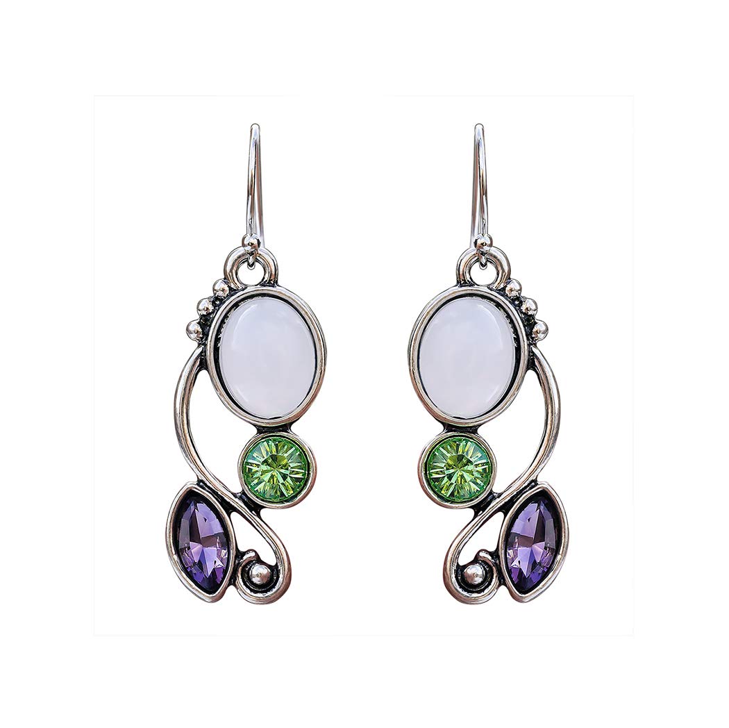 925 Sterling Silver Birthstone Dangle Earrings for Women - Light Blue, Purple, Champagne Gold, Wine Red & Green Acrylic & Glass Teardrop Drop Earrings | Perfect Gift for Birthday, Anniversary & Special Occasions