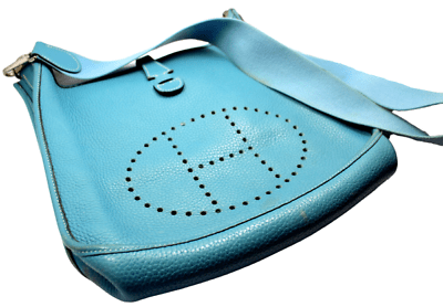 Authentic Hermes Evelyne Blue Jean Clemence Leather PM Handbag Purse for Women - Luxury Everyday Shoulder Bag for Work, Travel & Casual Outings
