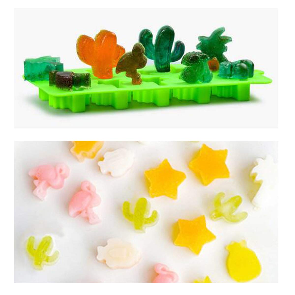 Premium Silicone Candy Molds & Ice Cube Trays Set - Cactus, Flamingo, Coconut Tree & Pineapple Shapes for Chocolate, Jelly, Soap Making - Includes 2 Droppers (4-Pack, Multicolor) - Perfect for DIY Desserts, Party Favors & Home Crafts