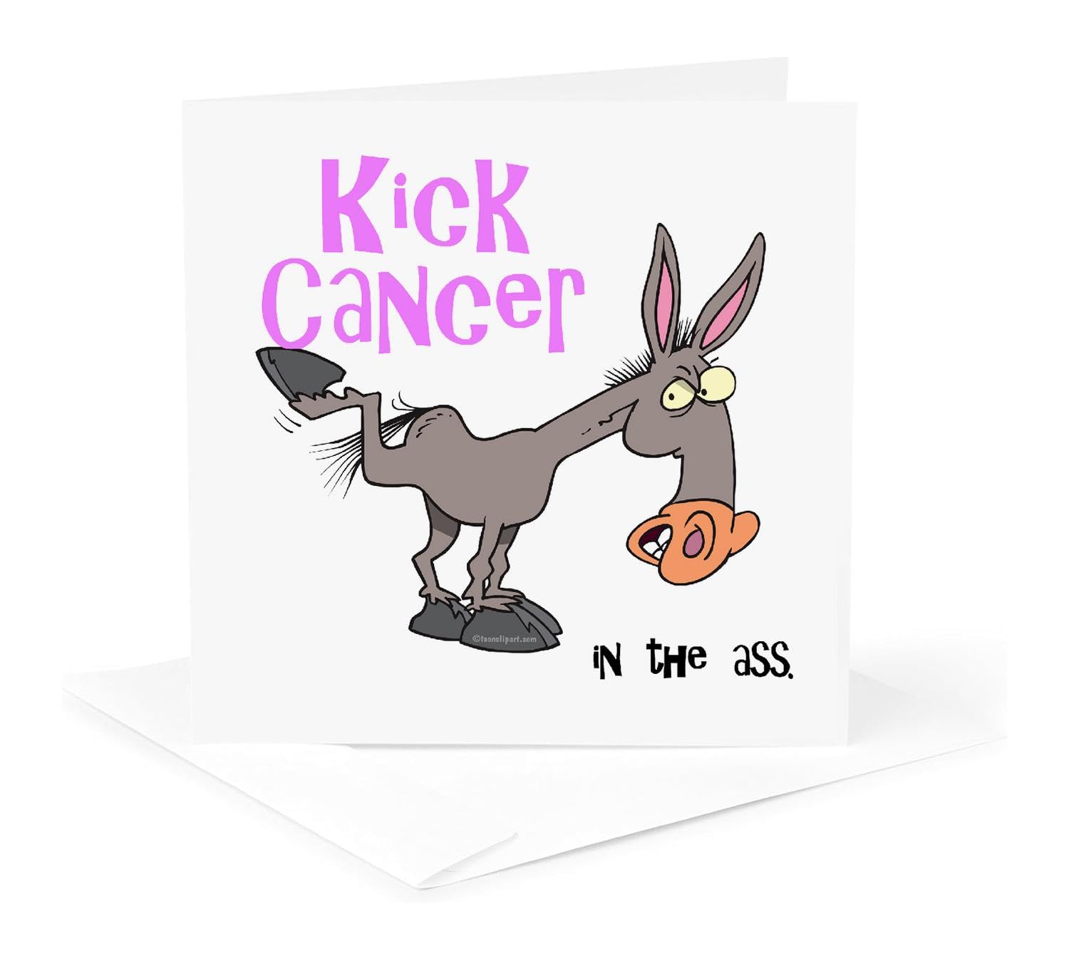 Cancer Awareness Greeting Card - Kick Cancer in The Ass Ribbon Design - Support & Encouragement for Patients - Perfect for Survivors, Caregivers & Fundraisers