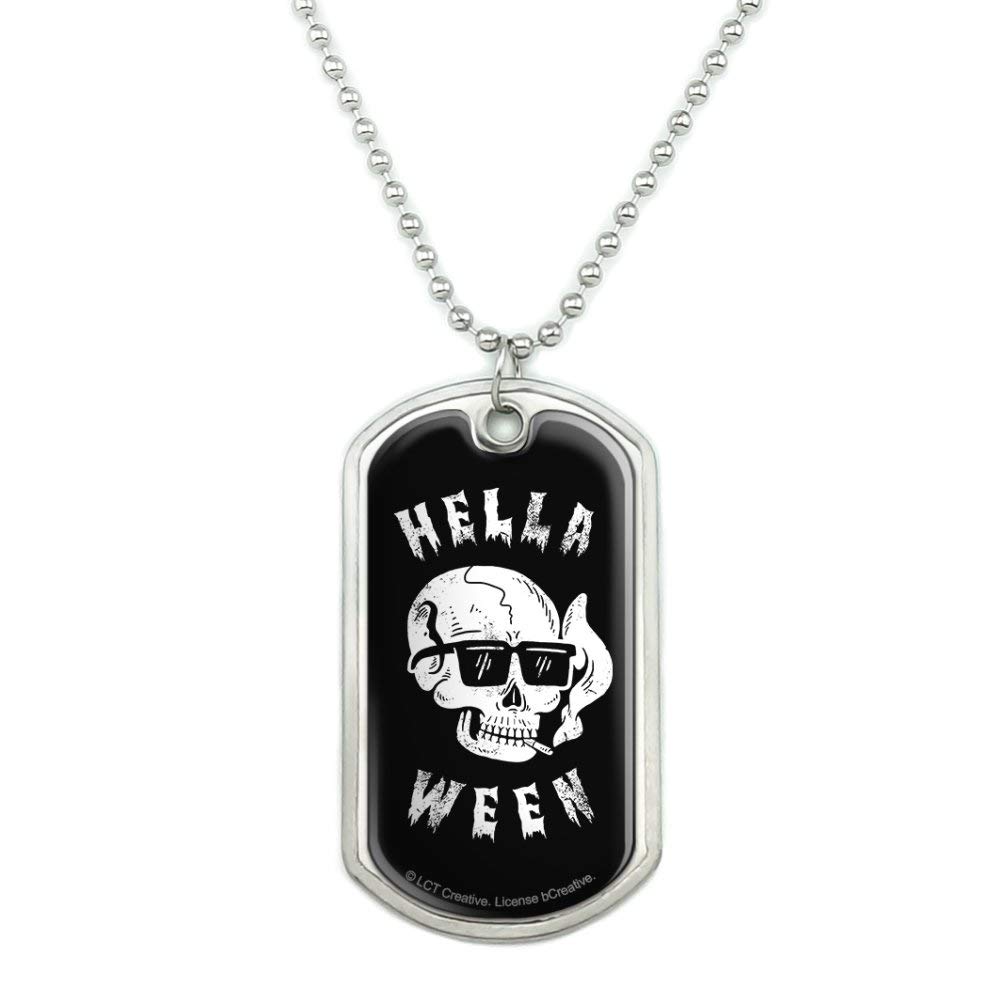 Halloween Smoking Skull Dog Tag Pendant Necklace with Chain - Funny Military Humor Jewelry for Costume Parties & Cosplay