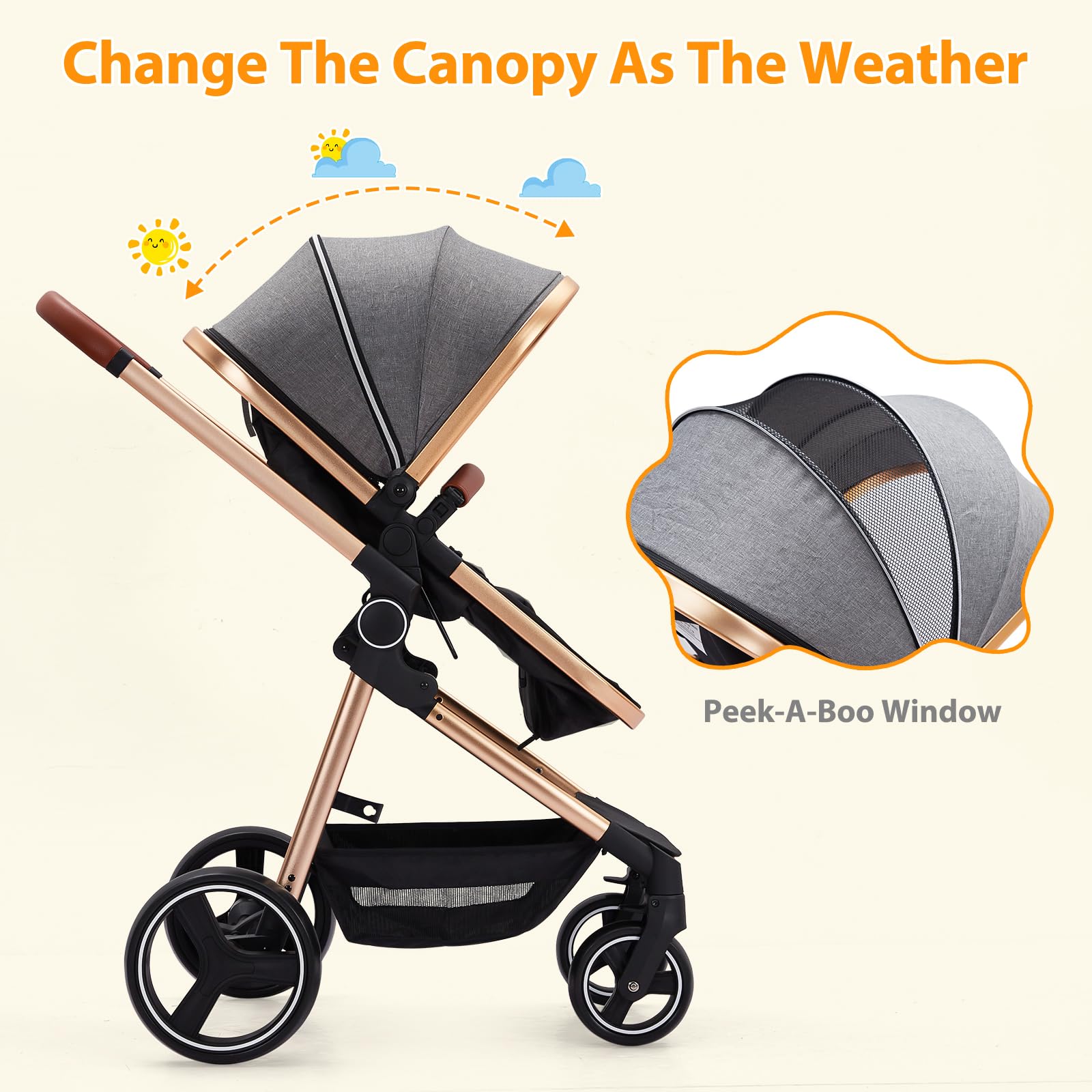 2 in 1 Convertible Baby Stroller with Reversible Bassinet - Foldable Lightweight Aluminum Pushchair for Newborn & Toddler - 5-Point Safety Harness - Gray | Perfect for Park Walks, Shopping & Travel