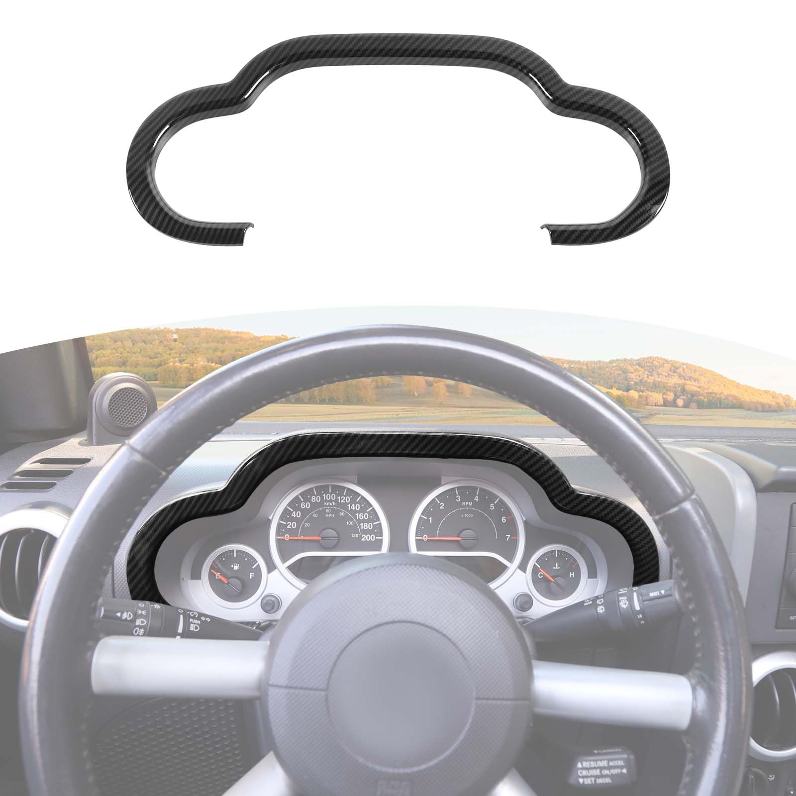Jeep Wrangler JK JKU 2007-2010 Carbon Fiber Dash Cluster Instrument Panel Gauge Trim Cover | RT-TCZ Interior Accessories | Upgrade Your Off-Road Adventure Style