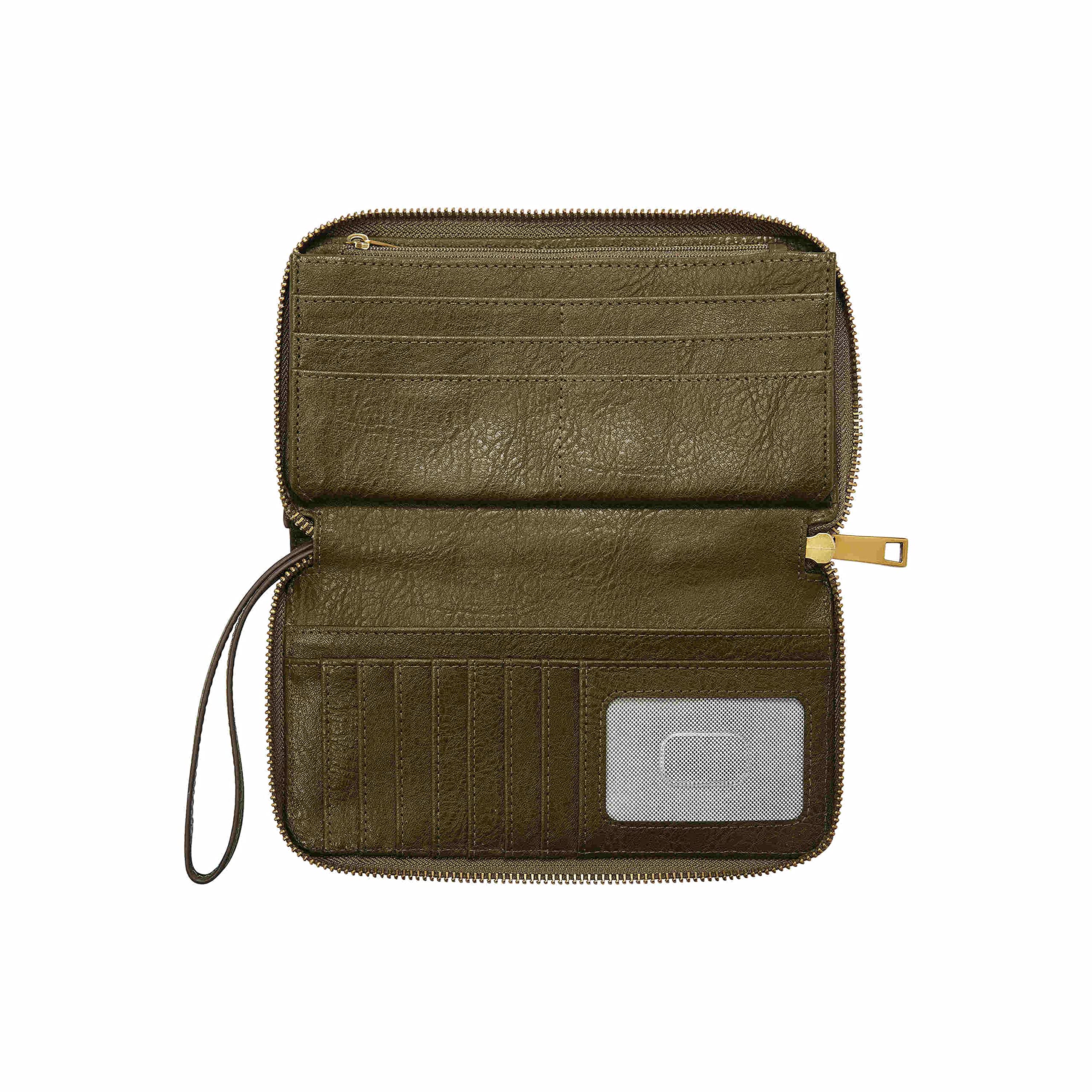 Fossil Women's Liza Eco Leather Zip Around Wallet Clutch with Wristlet Strap - Green Moss | Stylish Crossbody Purse for Everyday Use, Travel & Date Nights
