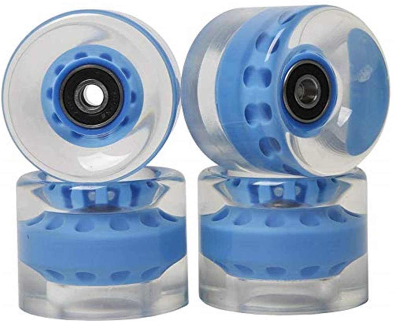 KEZaiZHe 60mm Luminous Skate Wheels with Bearings - Longboard & Skateboard Wheels Set for Cruising (80A, Blue) - Perfect for Night Skating, Outdoor Roller Skating & Longboard Cruising