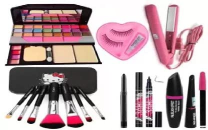 TUMR Women's Makeup Kit with Straightener & Brushes | Beauty Combo for Party & Travel