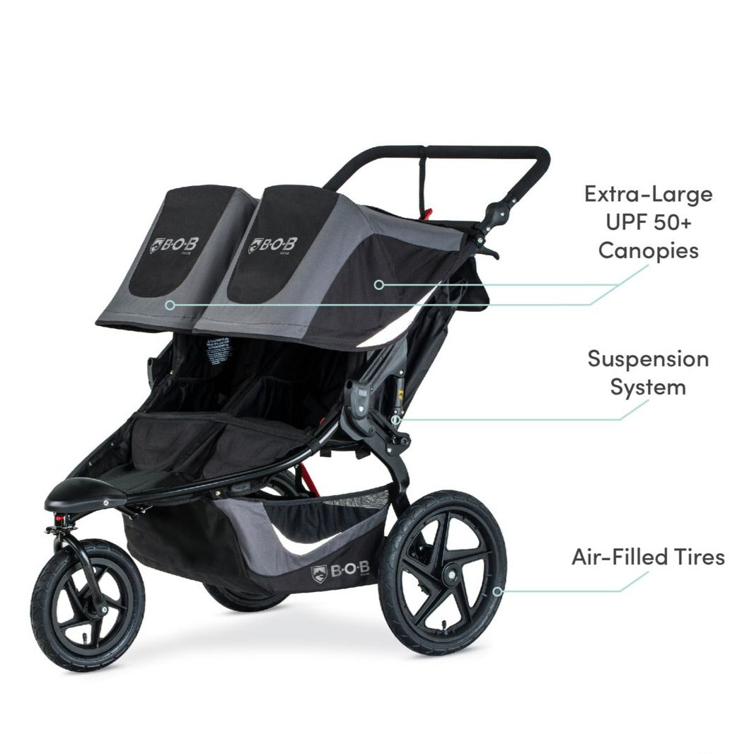 BOB Revolution Flex Duallie 3.0 Double Jogging Stroller - Lightweight All-Terrain Baby Stroller for Twins - Perfect for Running, Hiking & Outdoor Adventures with Two Kids