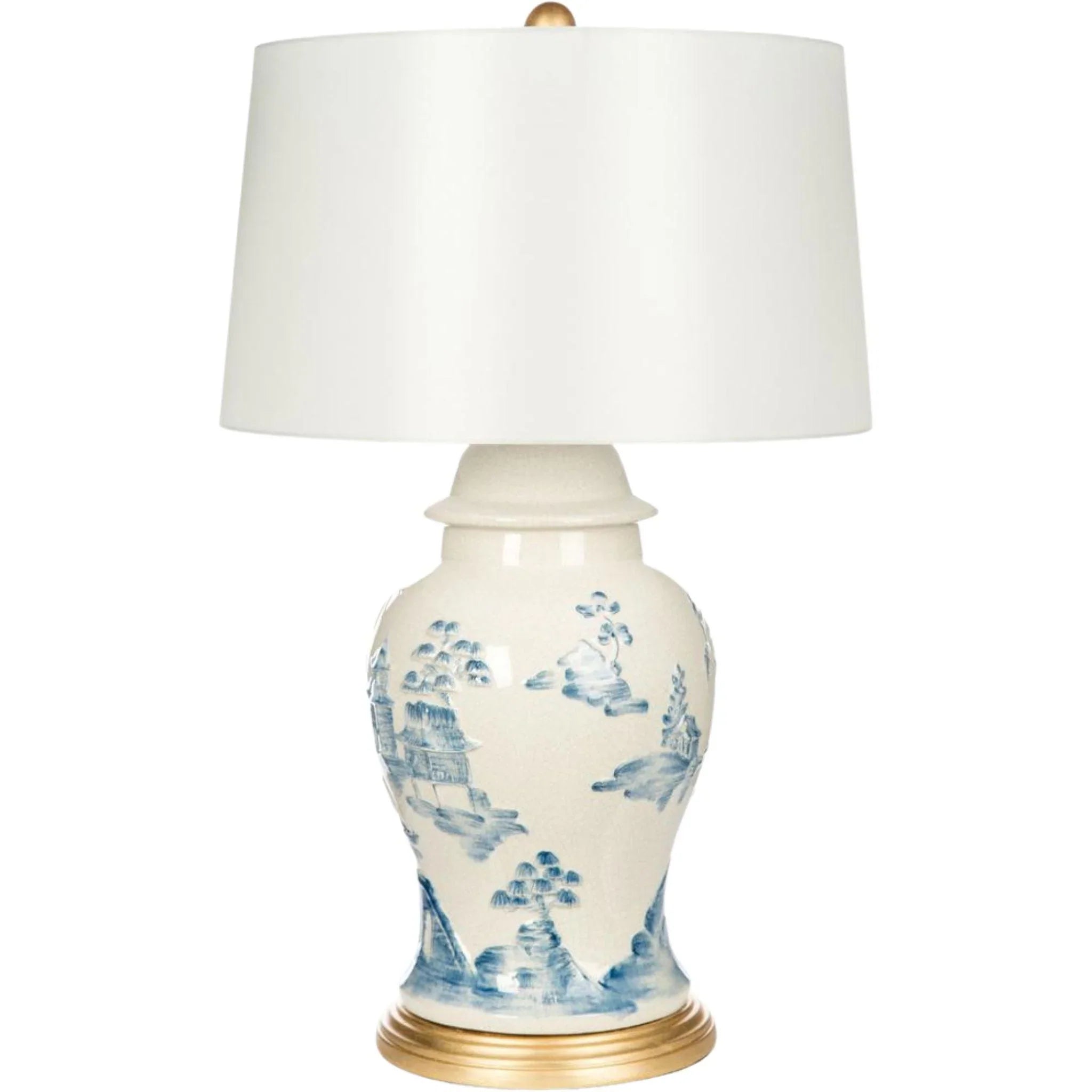 Asia Minor Cream and Blue Table Lamp with Gold Base - Vintage Home Decor for Living Room, Bedroom & Office