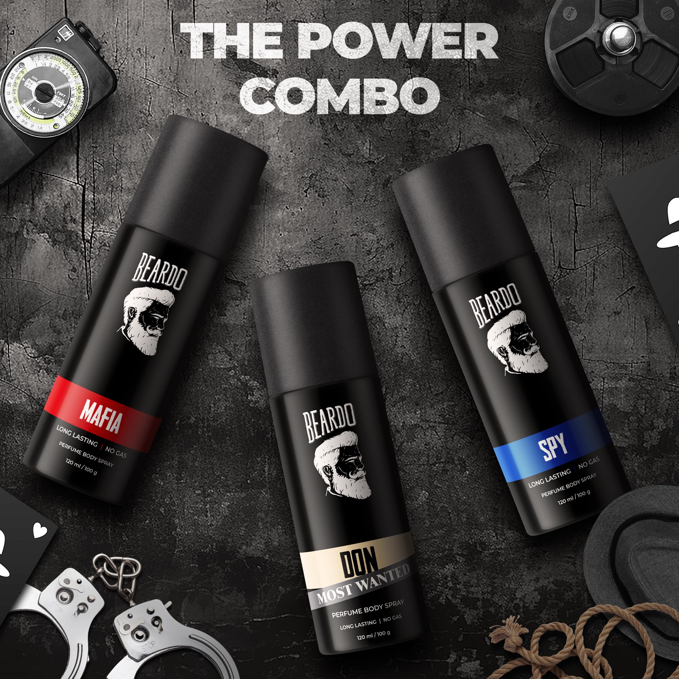 Beardo Deodorant Perfume Body Spray Set for Men (120ml x 3) - Spy Deo Aromatic Fresh, Mafia Oriental Woody & Don Citrus Musk Scents | Long-Lasting Fragrance Gift Set for Men | Perfect for Daily Use, Gym, Office & Special Occasions