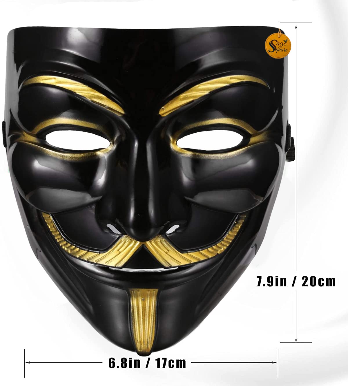 V for Vendetta Anonymous VIP Edition Sage Square Black Vendetta Face Mask - Perfect Fit Cosplay Mask for Halloween, Protests & Movie Costumes | Fawkes Guy Fawkes Mask