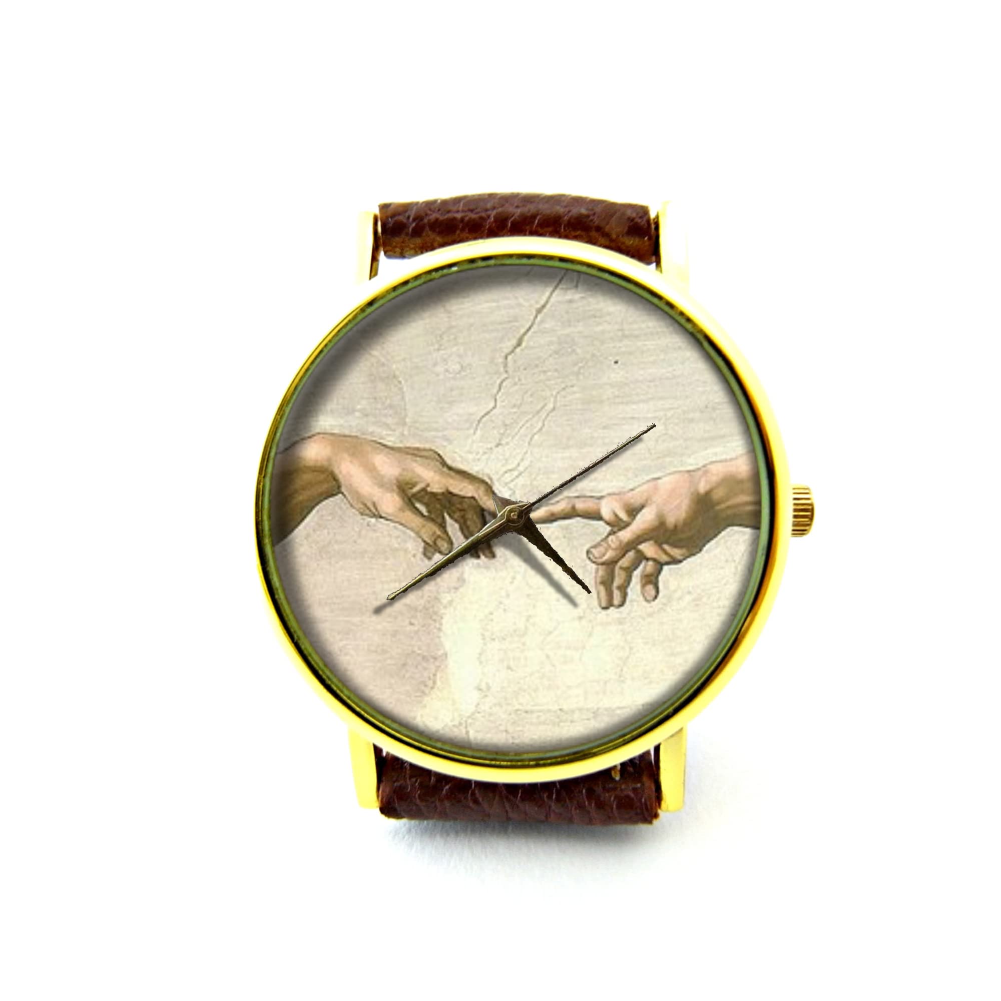 Michelangelo Art Leather Watch - Unisex Handmade Painting Watch for Men & Women - Stylish Gift for Art Lovers, Business & Casual Wear - P469