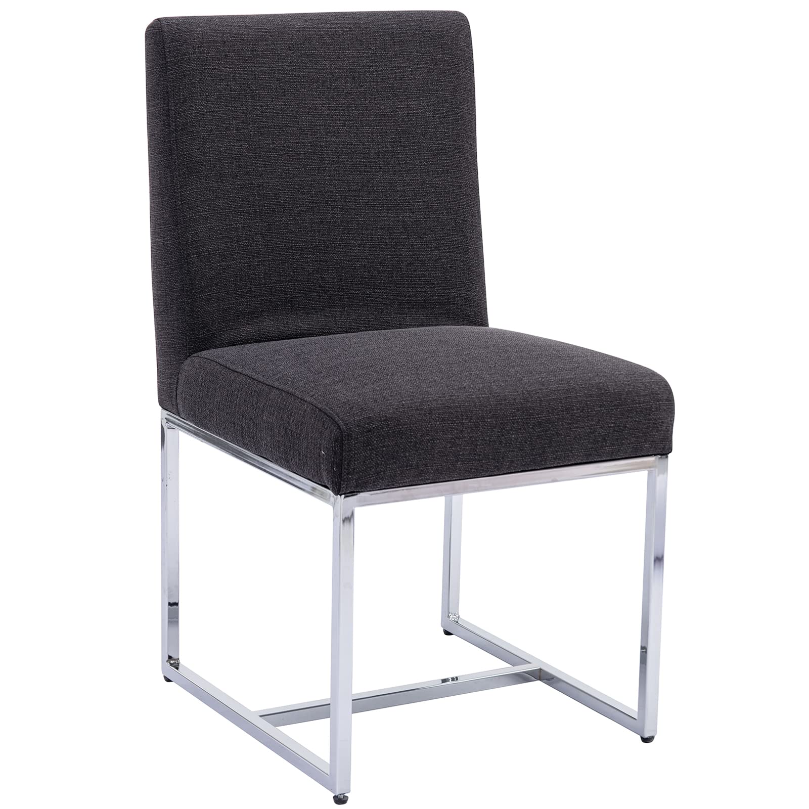 Modern Kitchen Chair - Linen Fabric Upholstered Dining Chair with Chrome Metal Frame - Comfortable Side Chair for Kitchen & Dining Room - 1 Pack Charcoal - Perfect for Small Spaces, Breakfast Nooks & Contemporary Home Decor