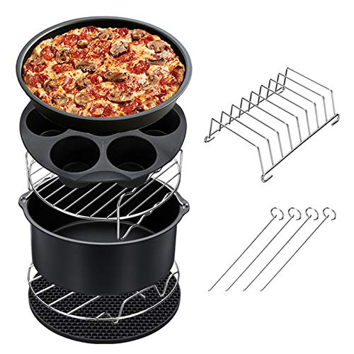 PQZATX 7-Piece Air Fryer Accessories Set - 8 Inch Nonstick Pizza Pan, Baking Rack & Chips Tray - Compatible with 5.2-5.8Qt Air Fryers - Perfect for Cooking, Baking & Meal Prep - Ideal for Family Dinners, Snacks & Healthy Eating