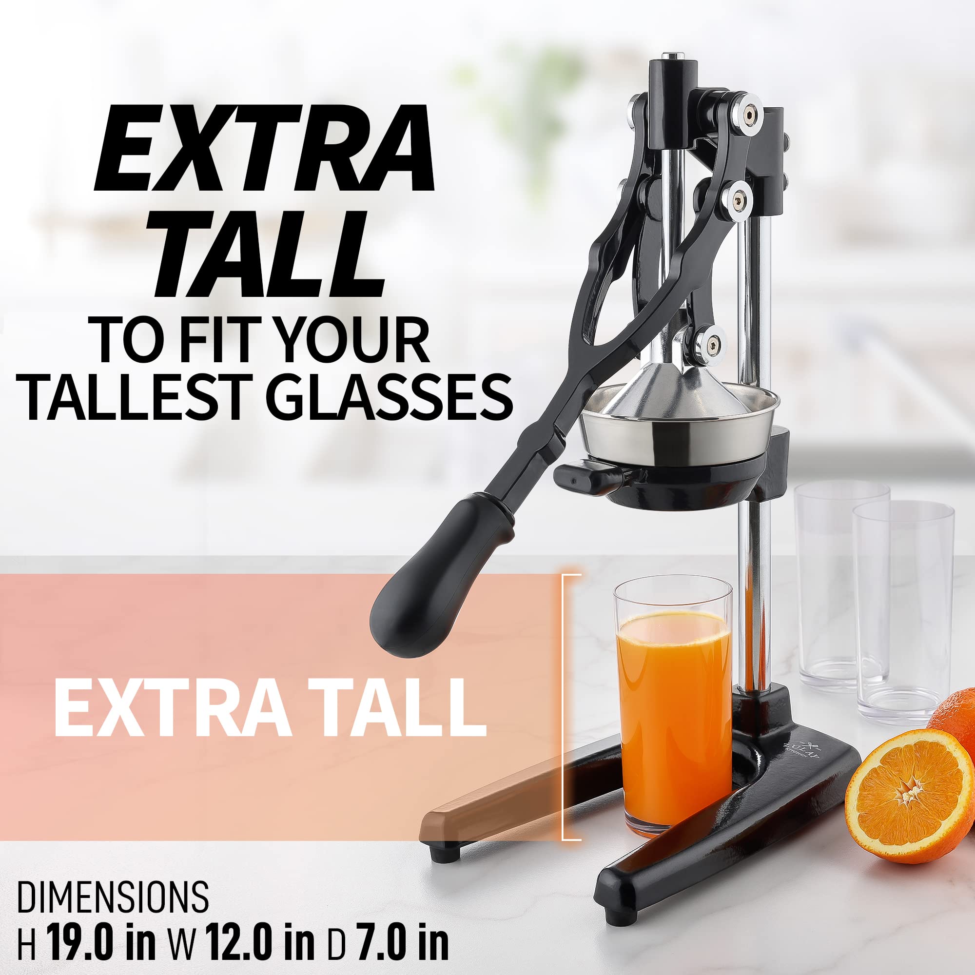 Zulay Premium Extra Tall Manual Citrus Juicer - Heavy Duty Orange & Lemon Squeezer for Fresh Juice - Fits Tumblers, Tall Glasses & Cups - Perfect for Kitchen, Breakfast & Healthy Juicing at Home