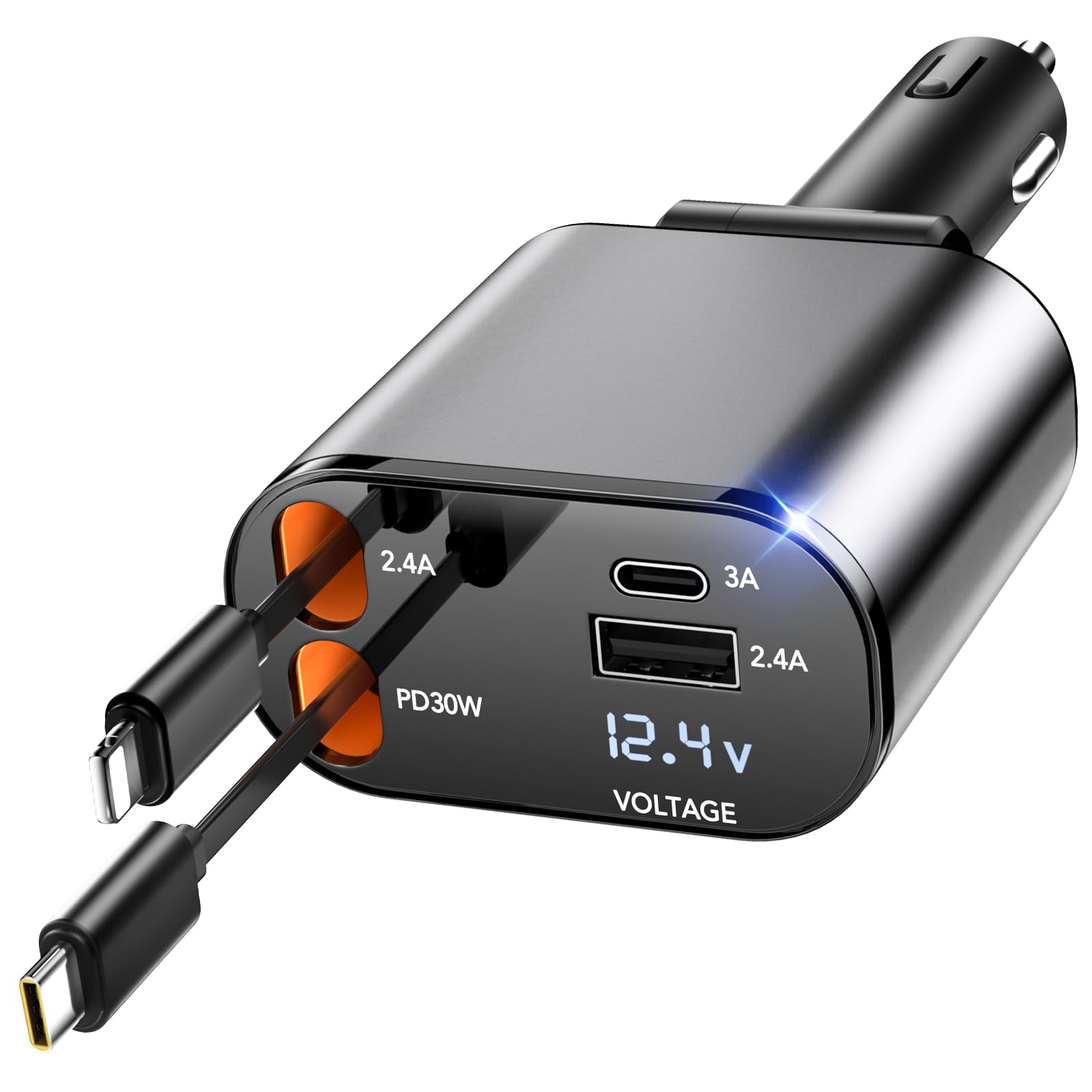 69W Retractable 4-in-1 USB C Car Charger Adapter - Fast Charging for iPhone 16/15/14/13/12/11, Galaxy & Pixel - Perfect Road Trip Essential & Gift for Men & Women | Ideal for Long Drives, Commuting & Emergency Charging