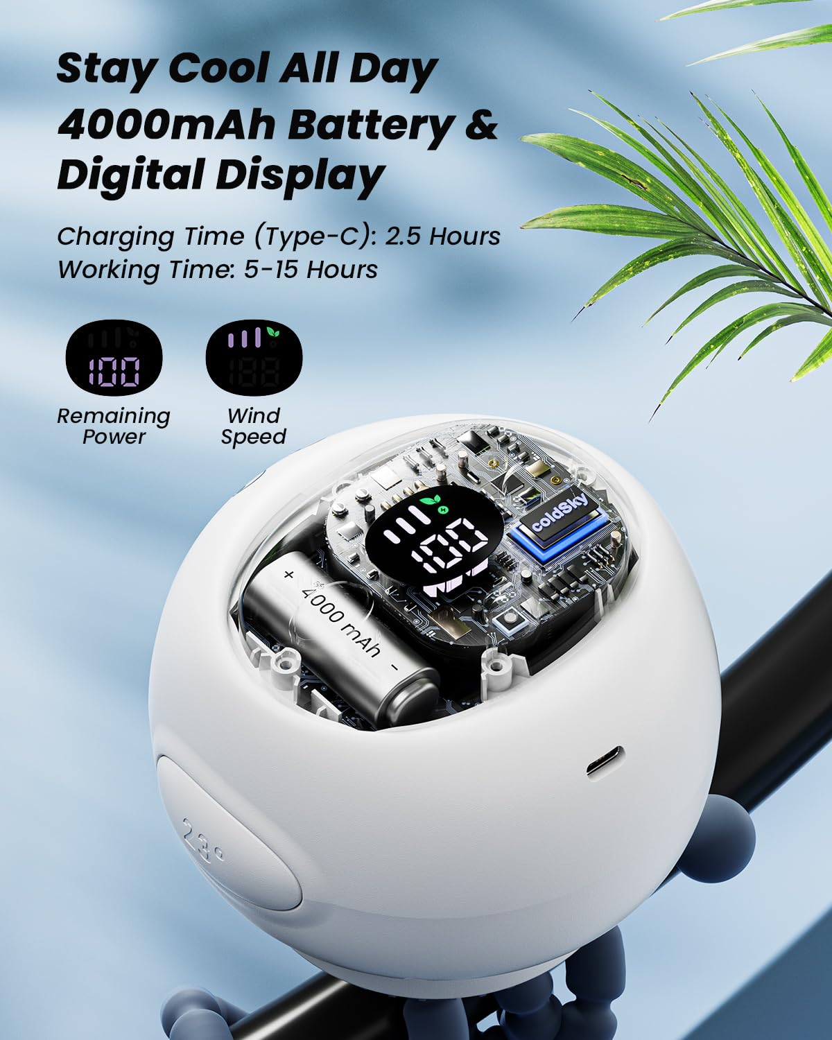 Portable Stroller Fan for Baby - 130° Auto Oscillating, 4000mAh Rechargeable Battery, Digital Display & 4 Speed Settings - Flexible Tripod Clip-On Fan for Car Seat, Crib, Stroller (White) - Perfect for Outdoor Walks, Travel & Nursery Comfort