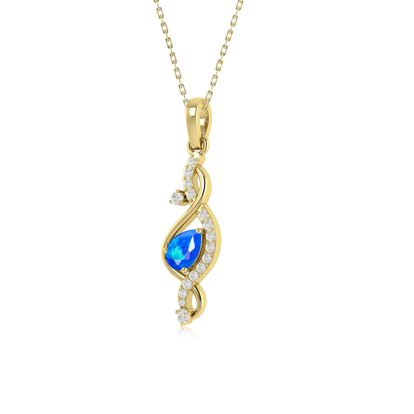 Pear Shape Natural Blue Opal Designer Pendant Necklace - Elegant Handcrafted Jewelry for Women, Perfect for Weddings, Parties & Special Occasions