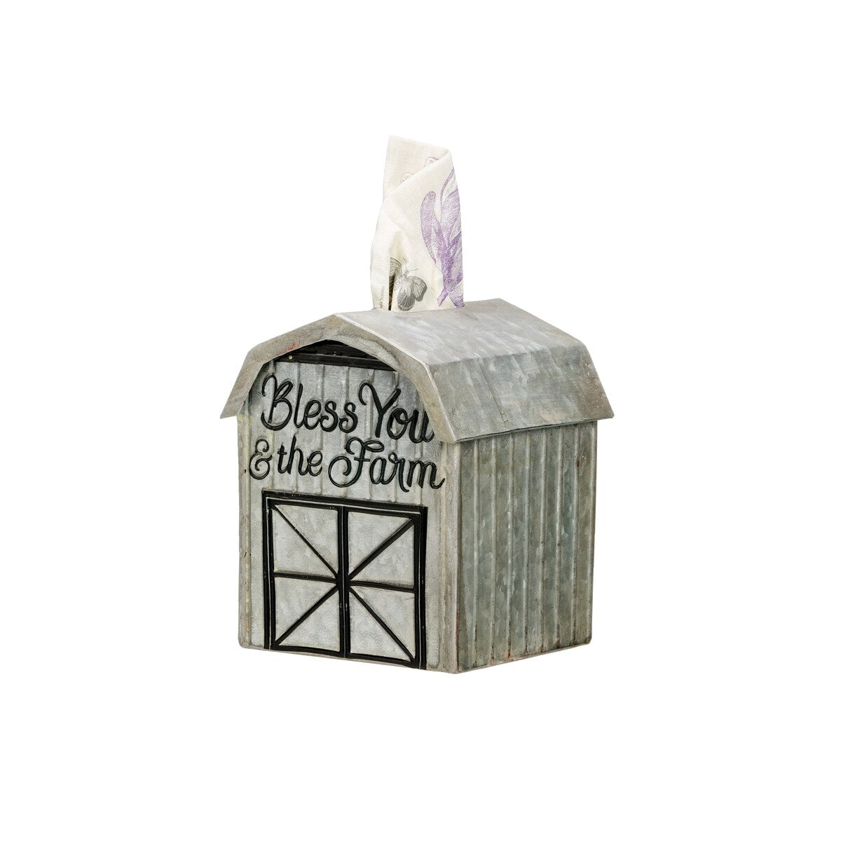 Bless You & the Farm Metal Barn Shaped Tissue Holder - Silver - Rustic Home Decor for Farmhouse, Country Style Bathroom & Kitchen