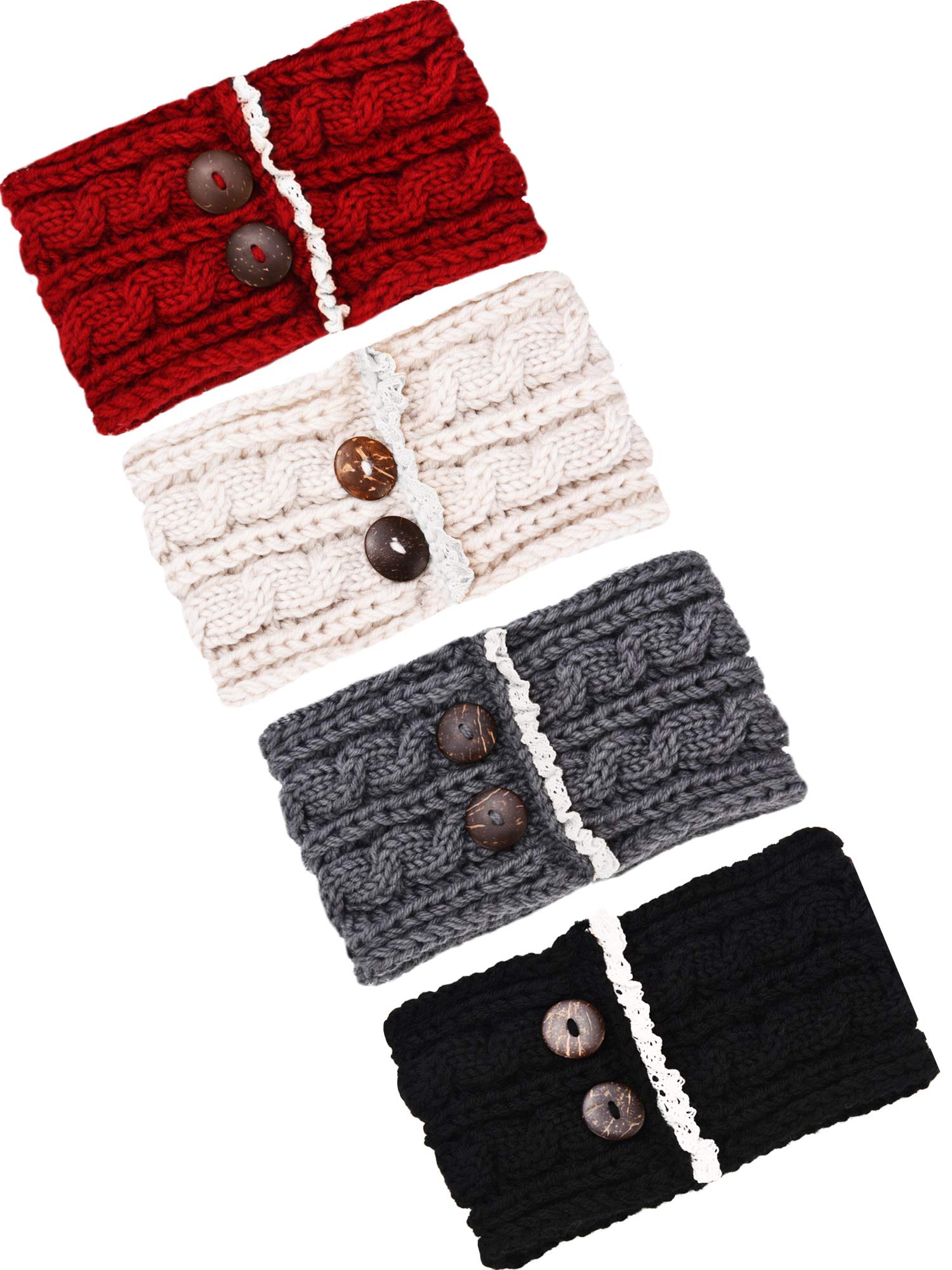 TecUnite 4 Pack Chunky Knit Headbands for Women - Winter Braided Ear Warmer Headbands, Soft Crochet Head Wraps for Women & Girls (5 Color Set) - Perfect for Cold Weather, Outdoor Activities & Fashion Accessories