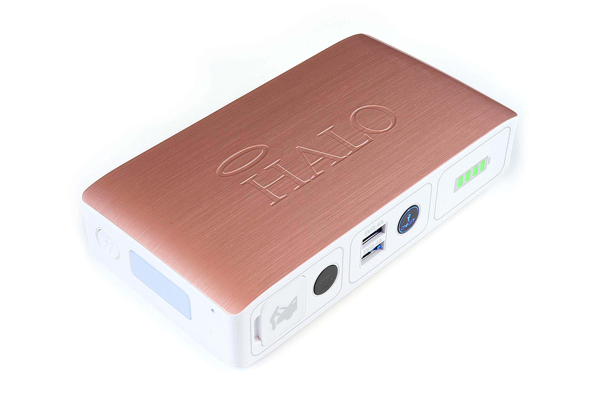 HALO Bolt Compact Portable Car Battery Jump Starter with 2 USB Ports - 58800mAh Power Bank for Phone & Devices - Emergency Vehicle Charger for Road Trips & Outdoor Adventures (Rose Gold)