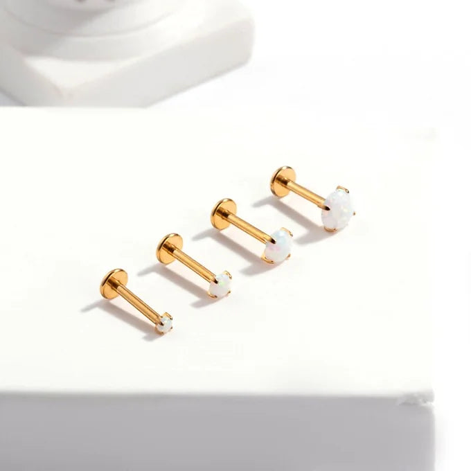 16G Titanium Opal Flat Back Lip Stud Piercing Jewelry - Hypoallergenic Body Jewelry for Lip, Nose, Ear Cartilage | Perfect for Everyday Wear, Parties & Special Occasions