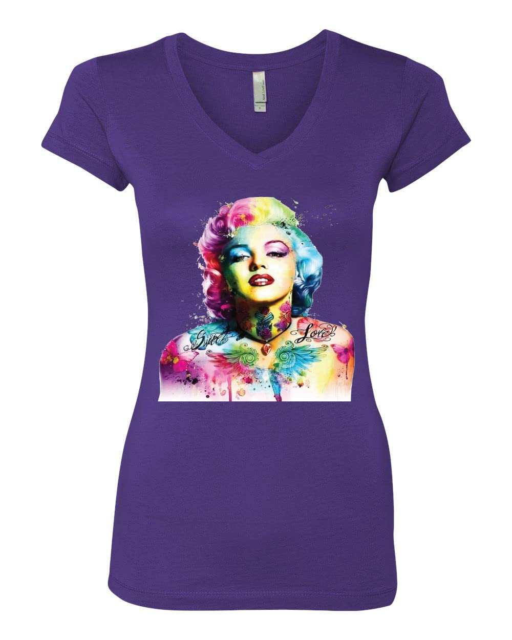 Vibrant Marilyn Multicolor Pop Art V-Neck T-Shirt for Women - Junior Fit Fashion Tee - Perfect for Casual Wear, Concerts & Pop Culture Events